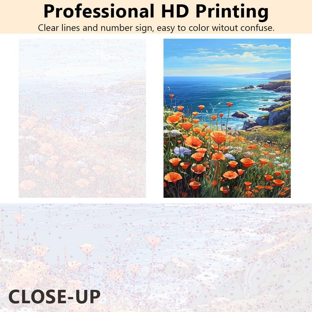 Kit de Pintar por Números TUMOVO Paisaje Amapolas 40x50cm