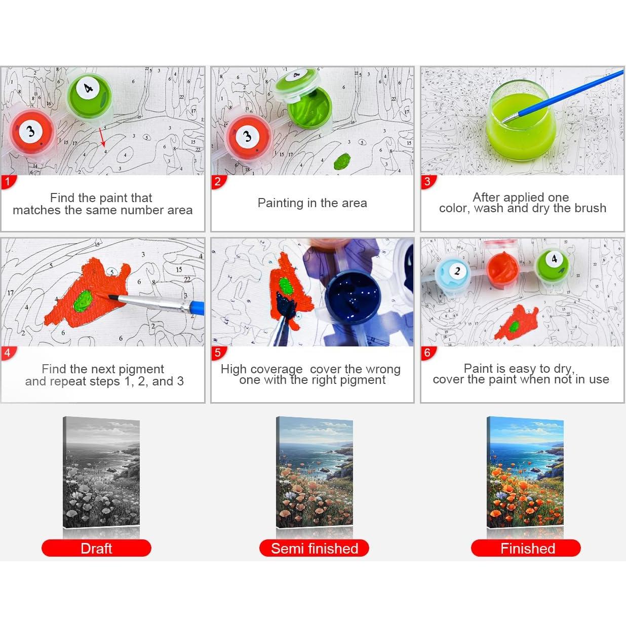 Kit de Pintar por Números TUMOVO Paisaje Amapolas 40x50cm