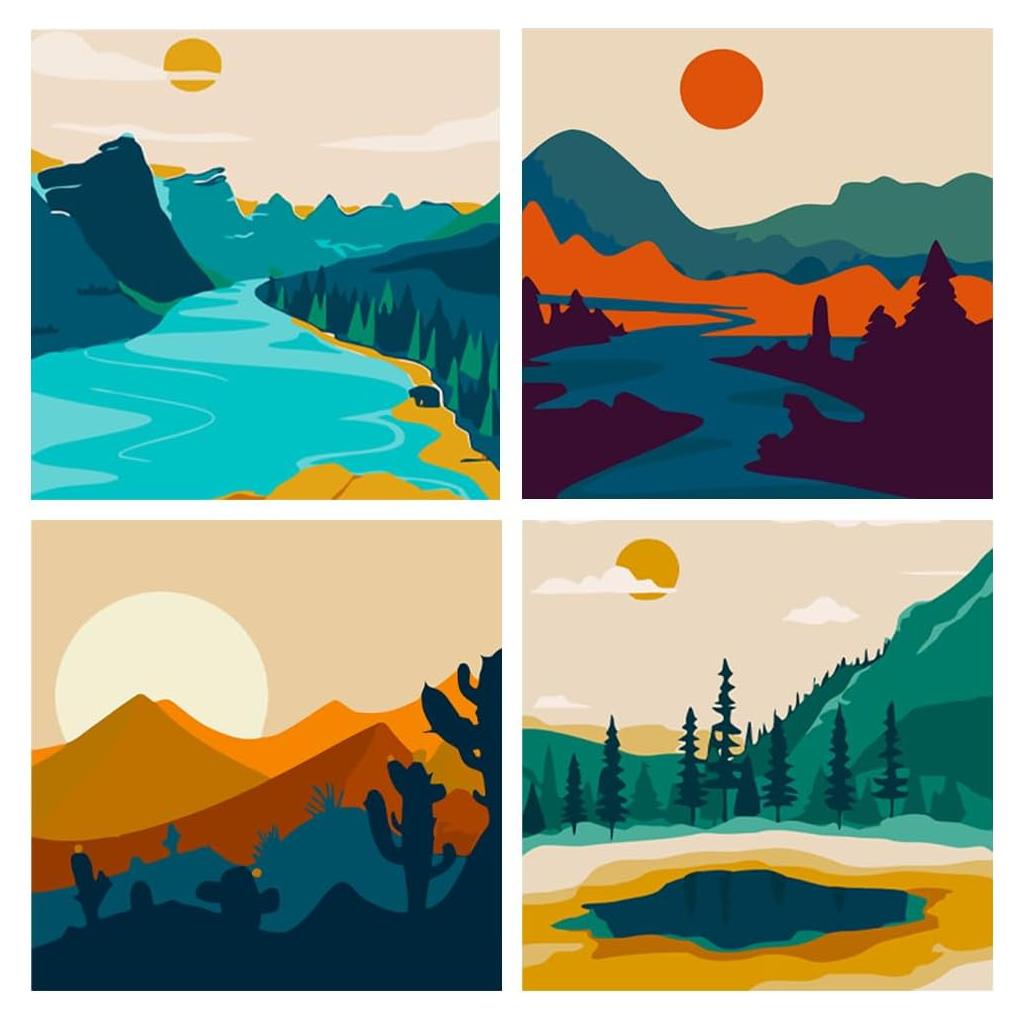 Kit de Pintura por Números FQOVKYN Atardecer 20x20 cm