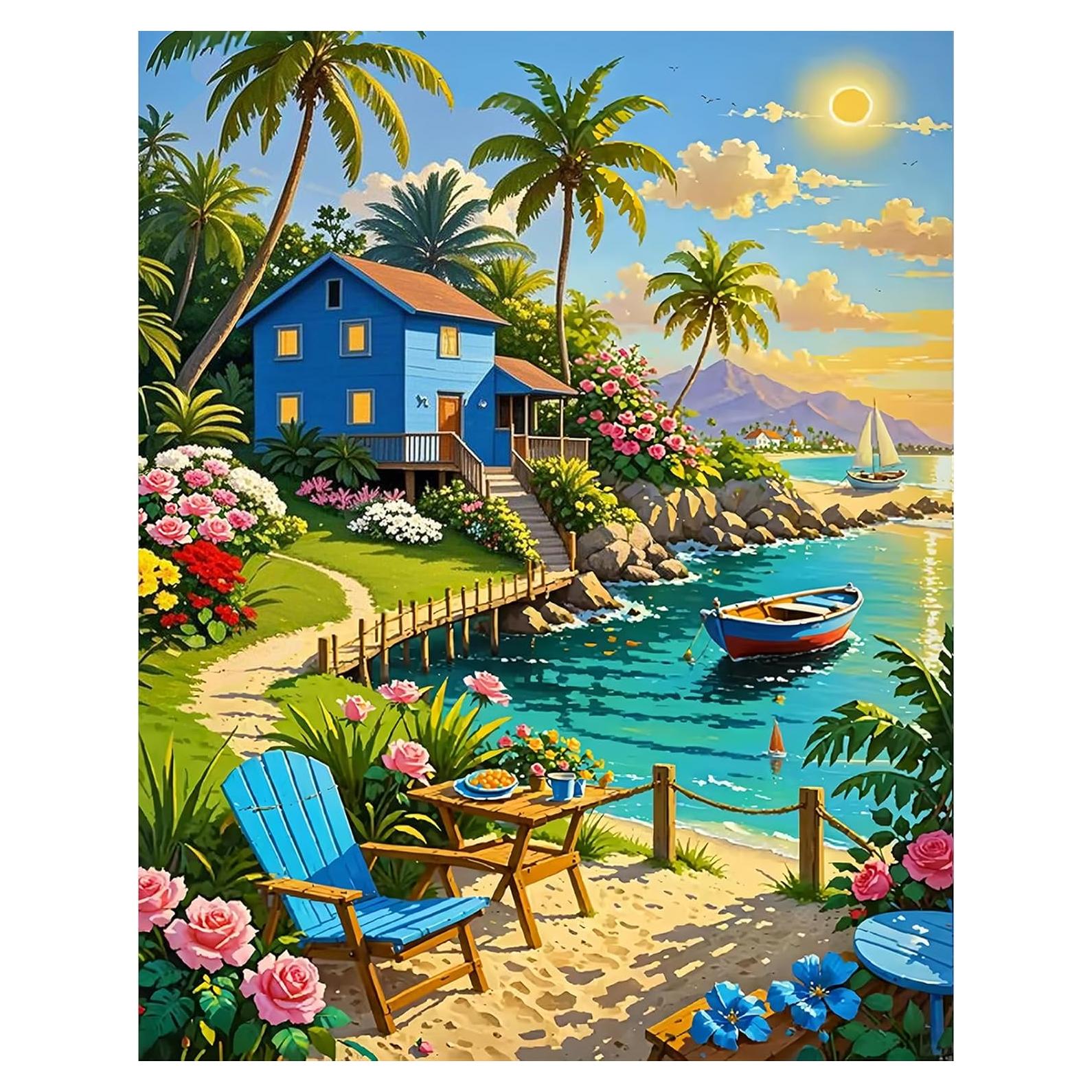 Kit de Pintura por Números Xcemhil Casa de Playa 40.6x50.8cm