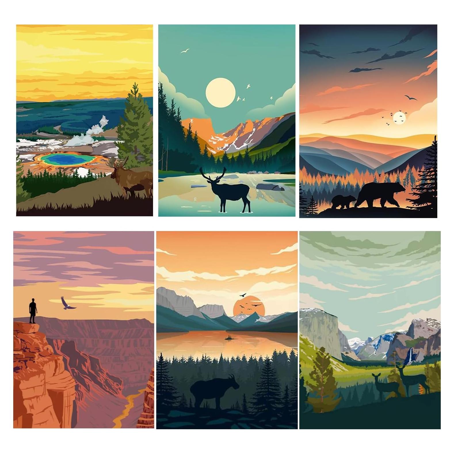 Kit de Pintar por Números HOIYLDS 6 Paquetes Adultos 24.9x35.1cm