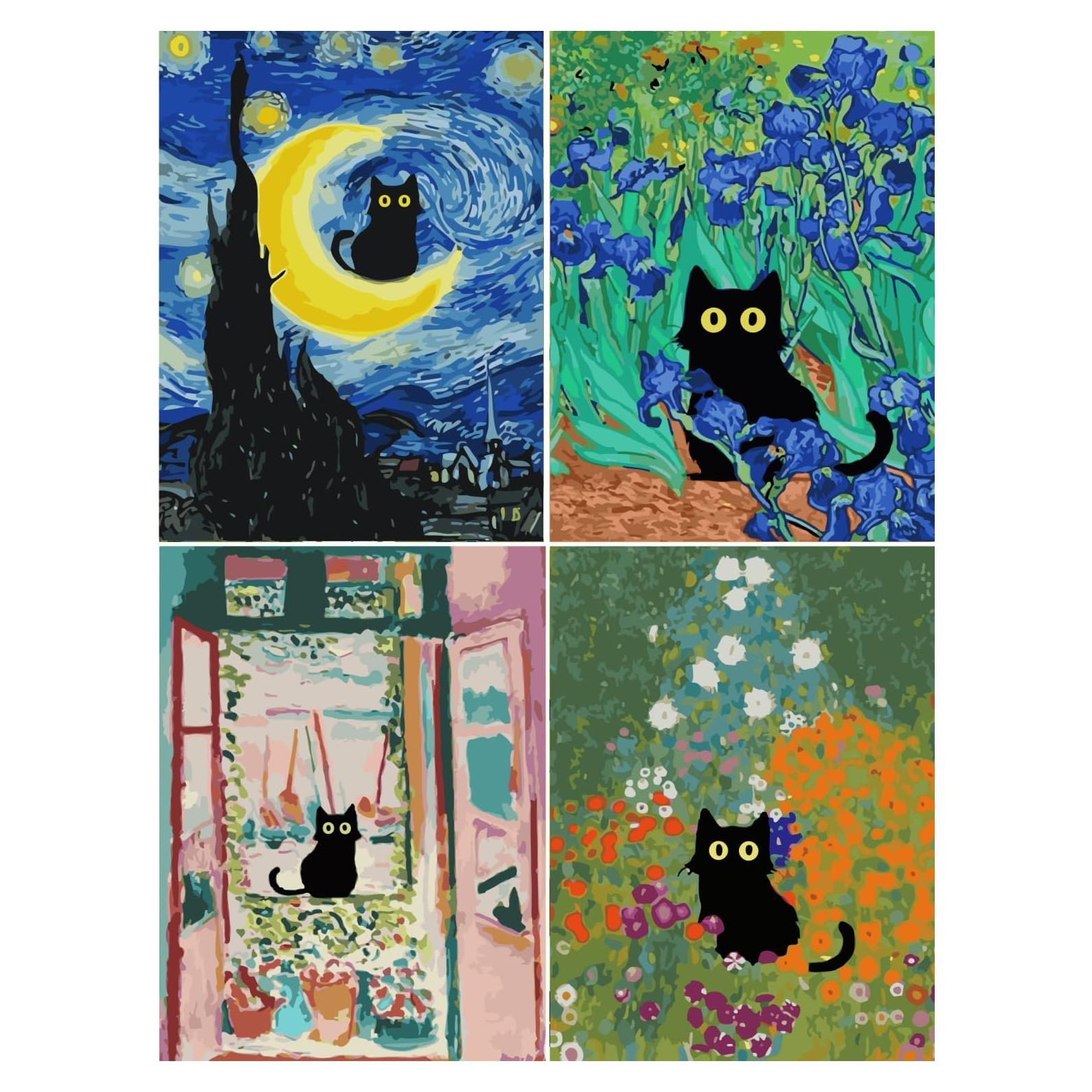 Kit de Pintura por Números ARPADAMO Gato Negro 4 Piezas