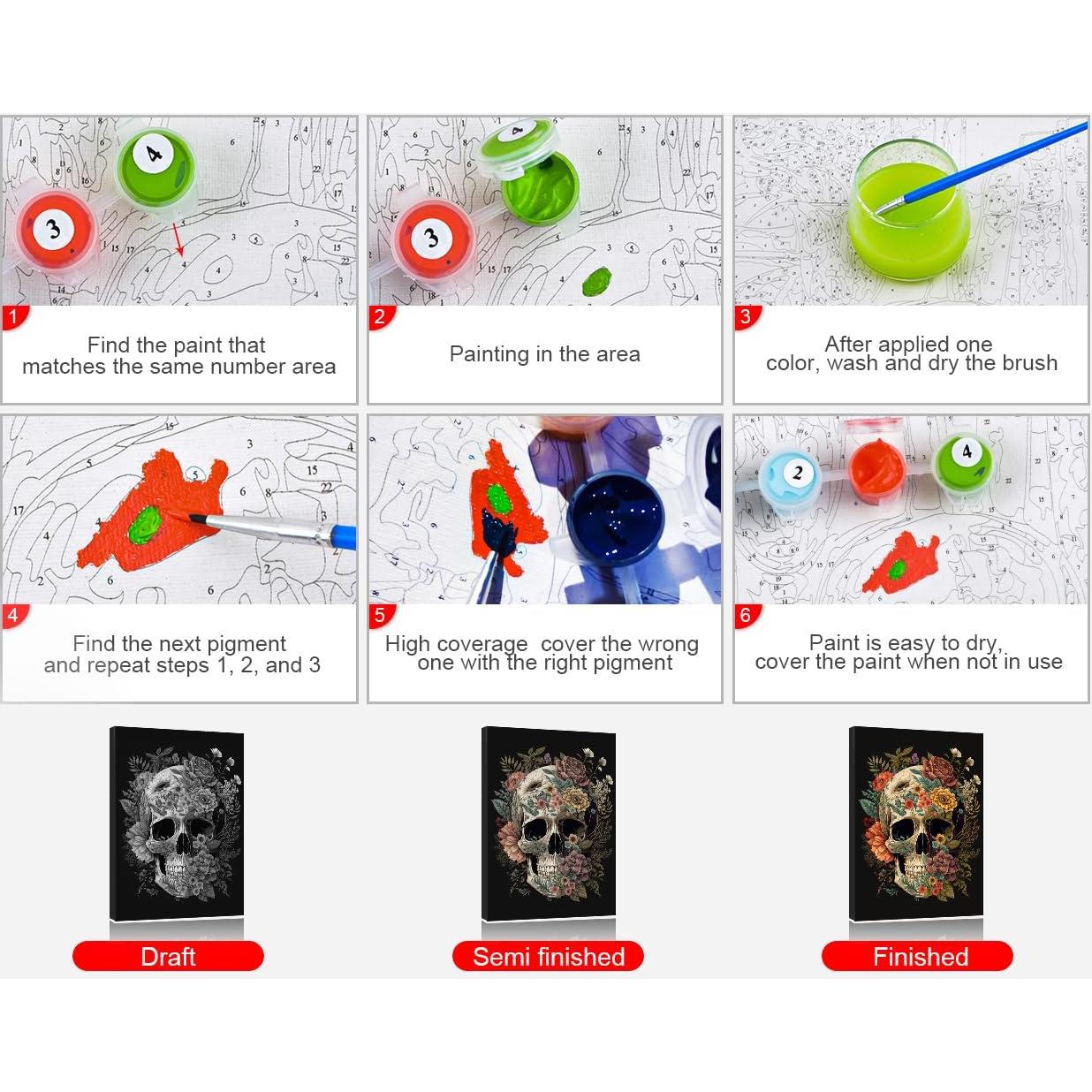 TUMOVO Kit de Pintura por Números Adultos Calavera Floral 40x50cm