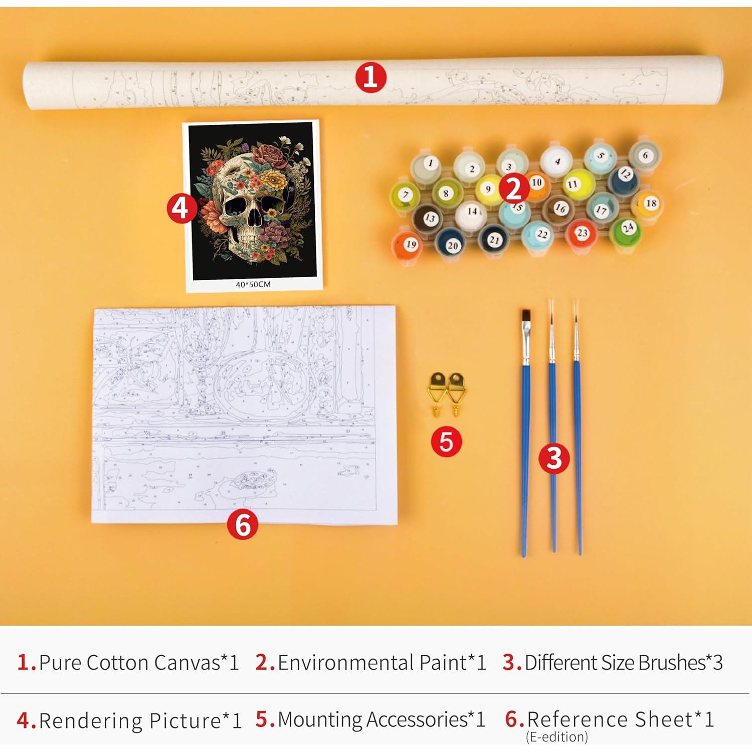 TUMOVO Kit de Pintura por Números Adultos Calavera Floral 40x50cm