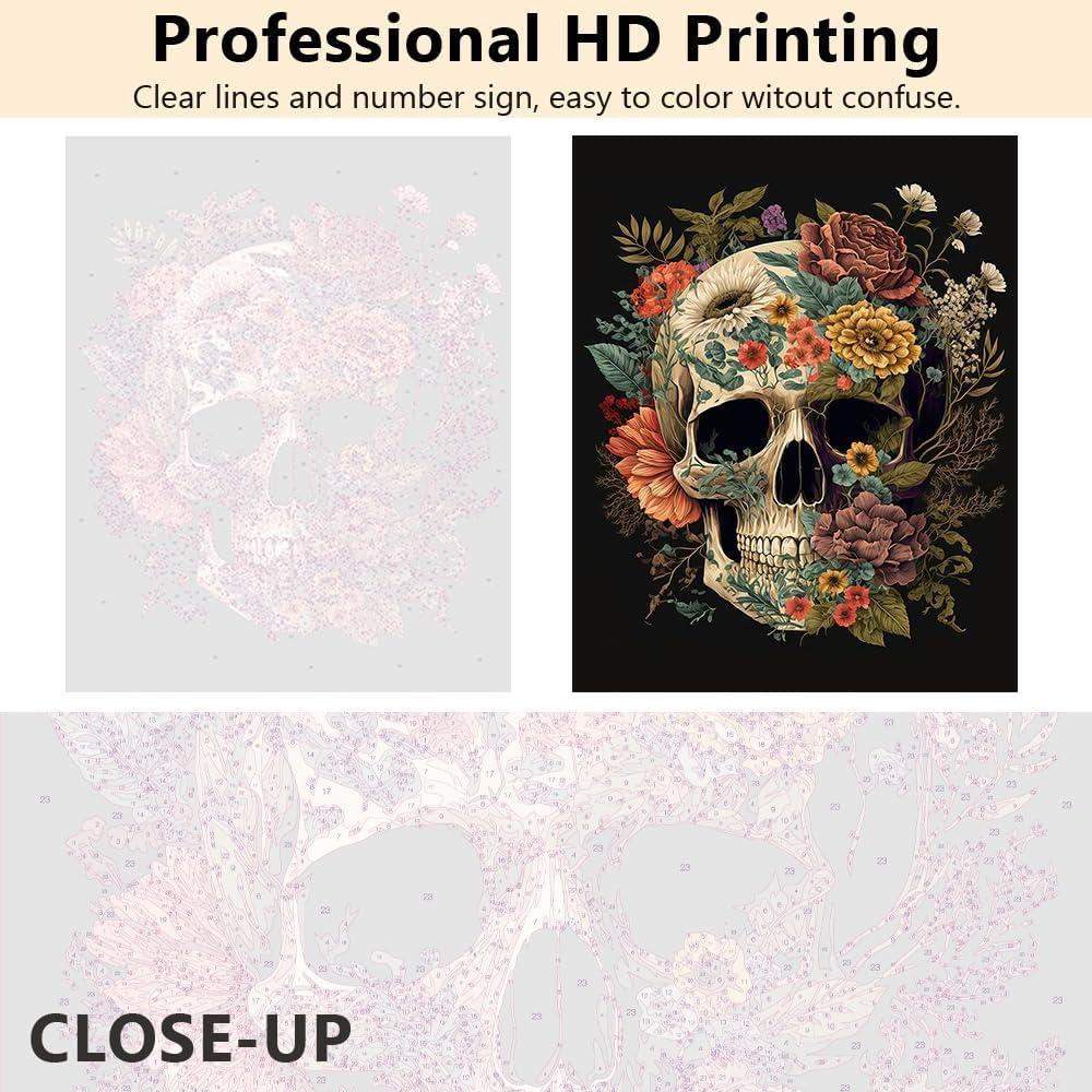 TUMOVO Kit de Pintura por Números Adultos Calavera Floral 40x50cm