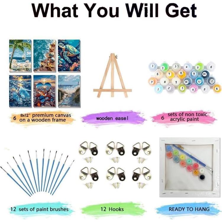 Kit de Pintura por Números Mrnsiet Playa 6 Piezas 20x30 cm