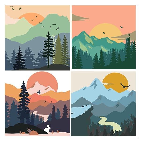 Kit de Pintura por Números Eniref 4 Piezas Naturaleza 20x20 cm