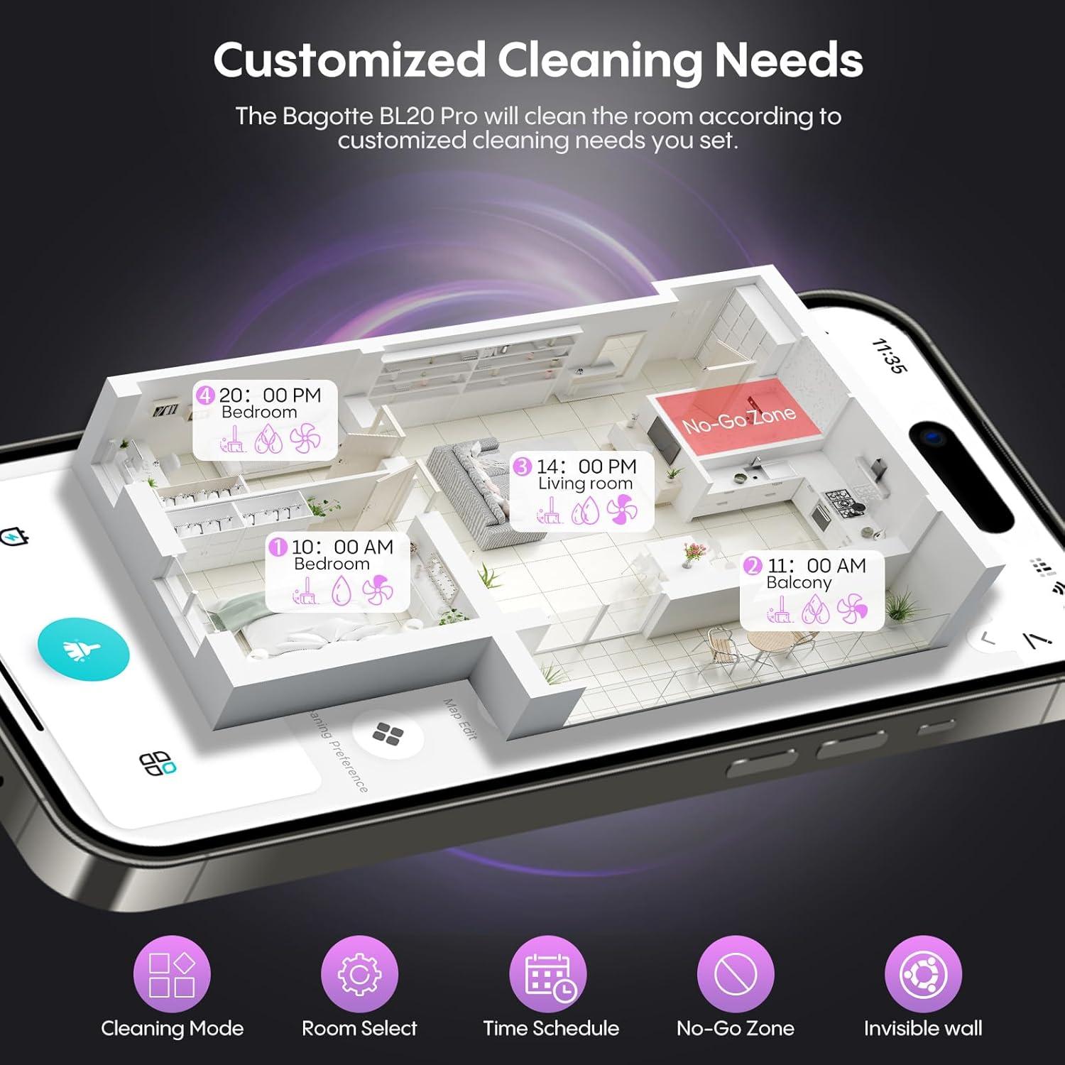 Aspiradora Robot Bagotte BL20pro 5000Pa Autovaciable Wi-Fi