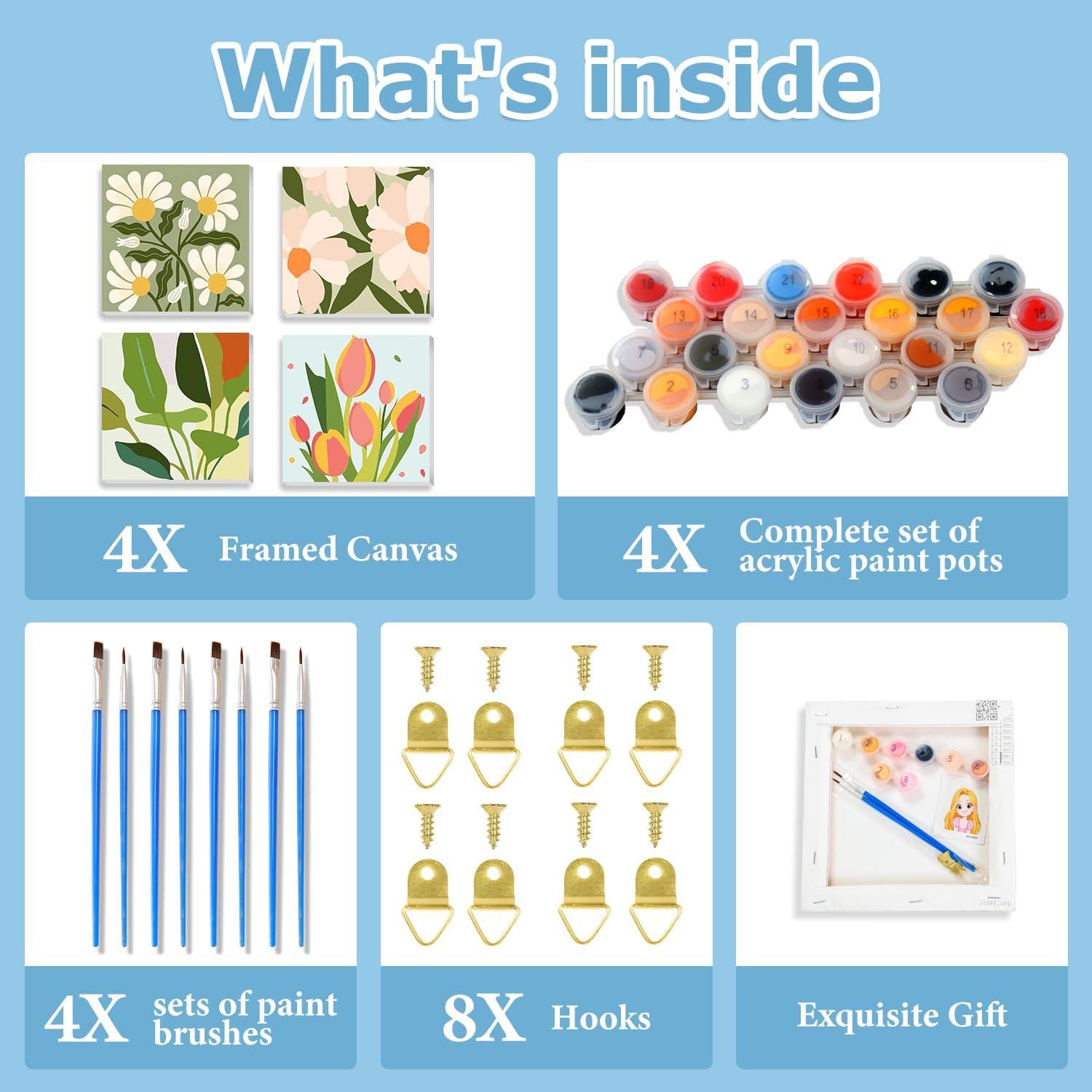 Kit de Pintura por Números hkejoi 4 Piezas Lienzo 20x20 cm