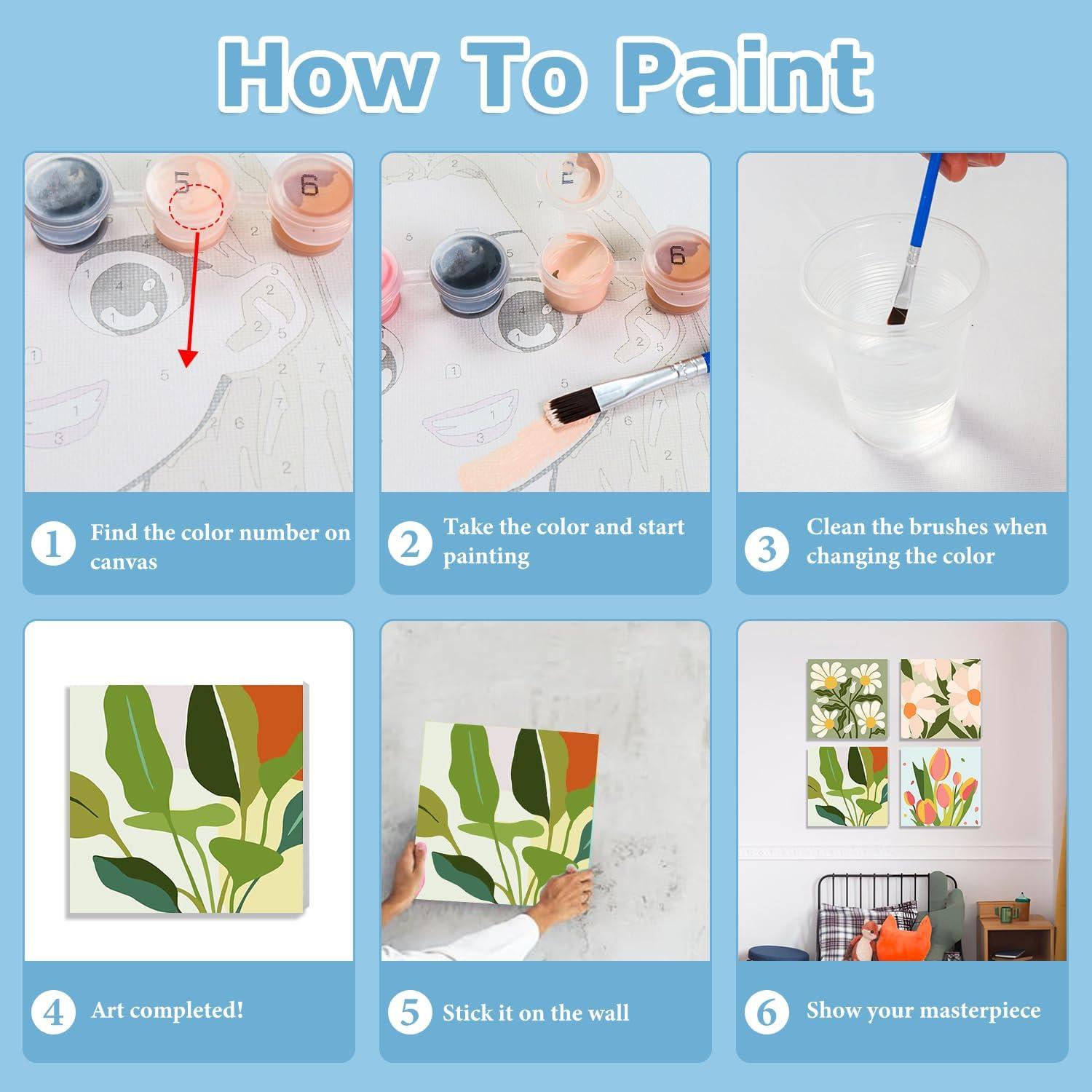 Kit de Pintura por Números hkejoi 4 Piezas Lienzo 20x20 cm