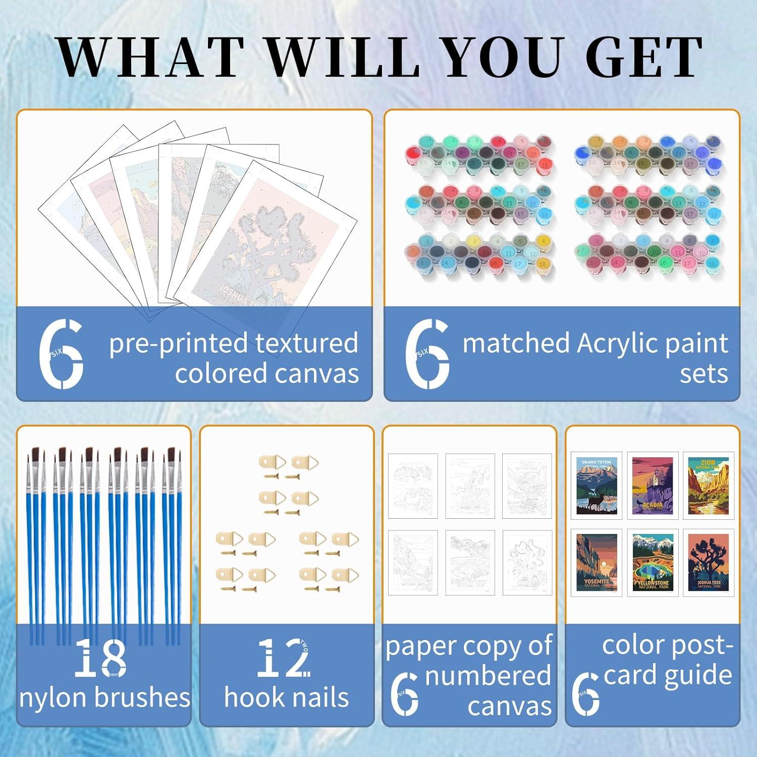 Kit de Pintura por Números GEEHEIY Adultos 6 Paquetes 25.4x35.6 cm