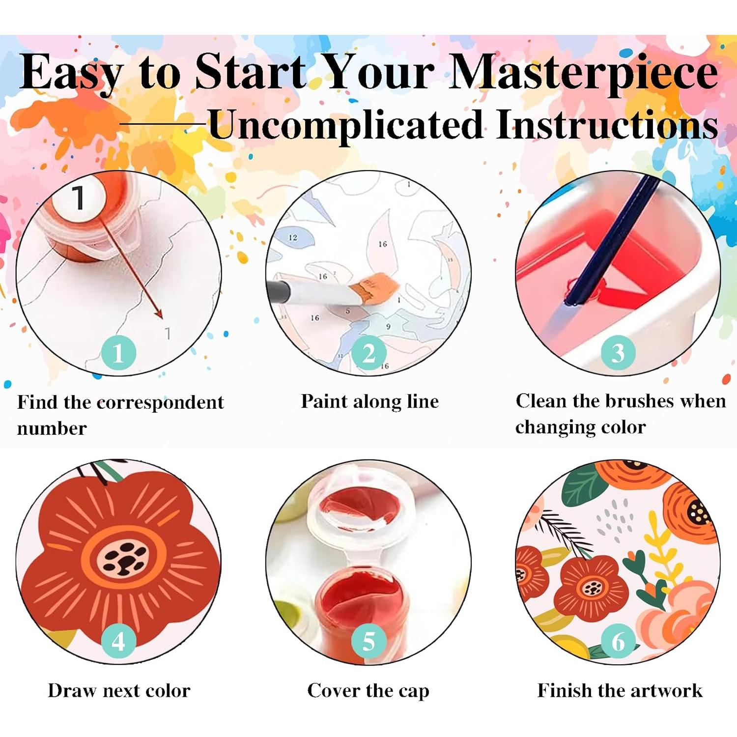 Kit de Pintura por Números Eimivrc Floral 20x20 cm para Adultos