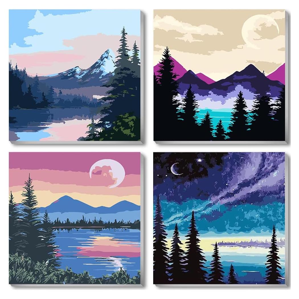 Kit de Pintura por Números Genérico 4 Lienzos 20x20 cm