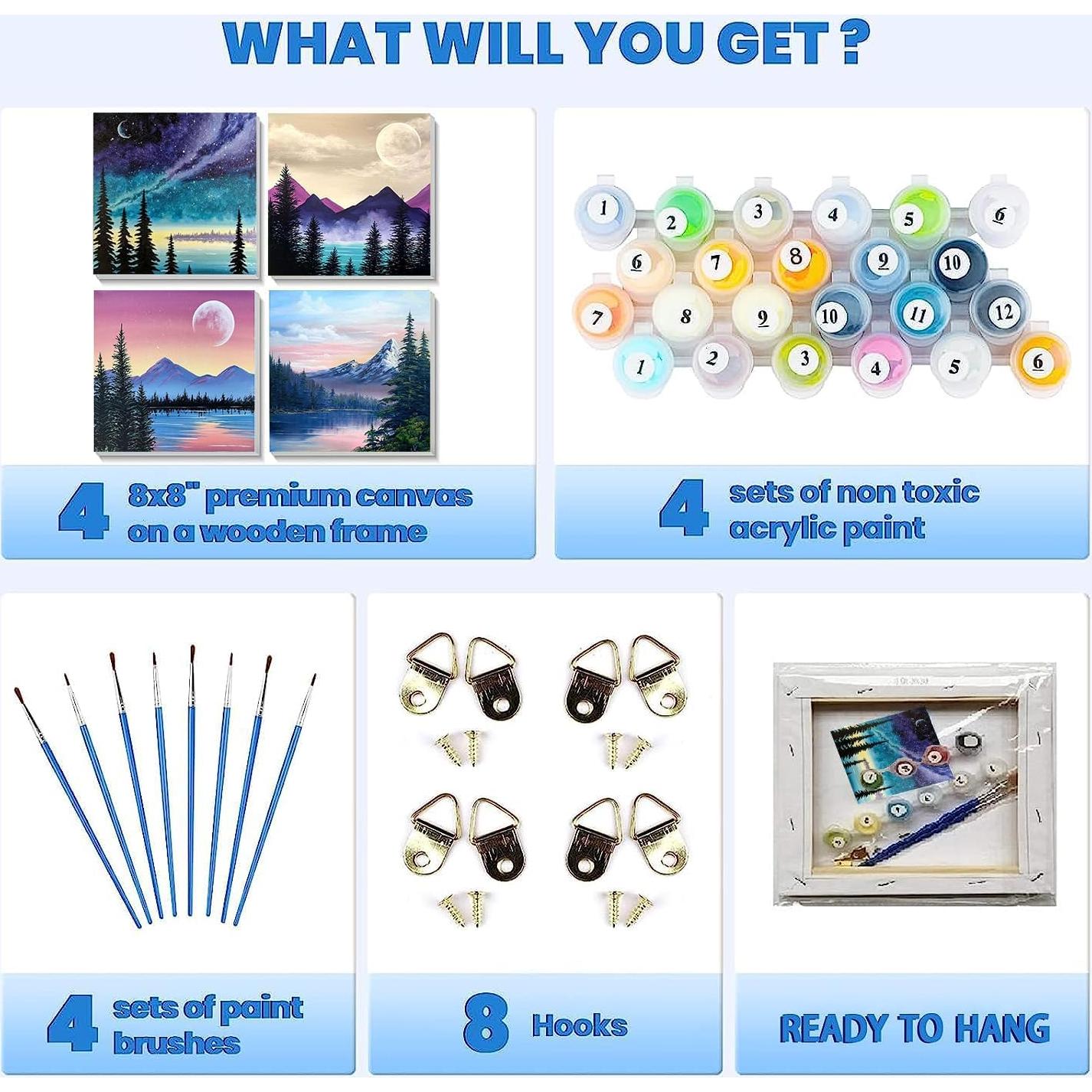 Kit de Pintura por Números Genérico 4 Lienzos 20x20 cm