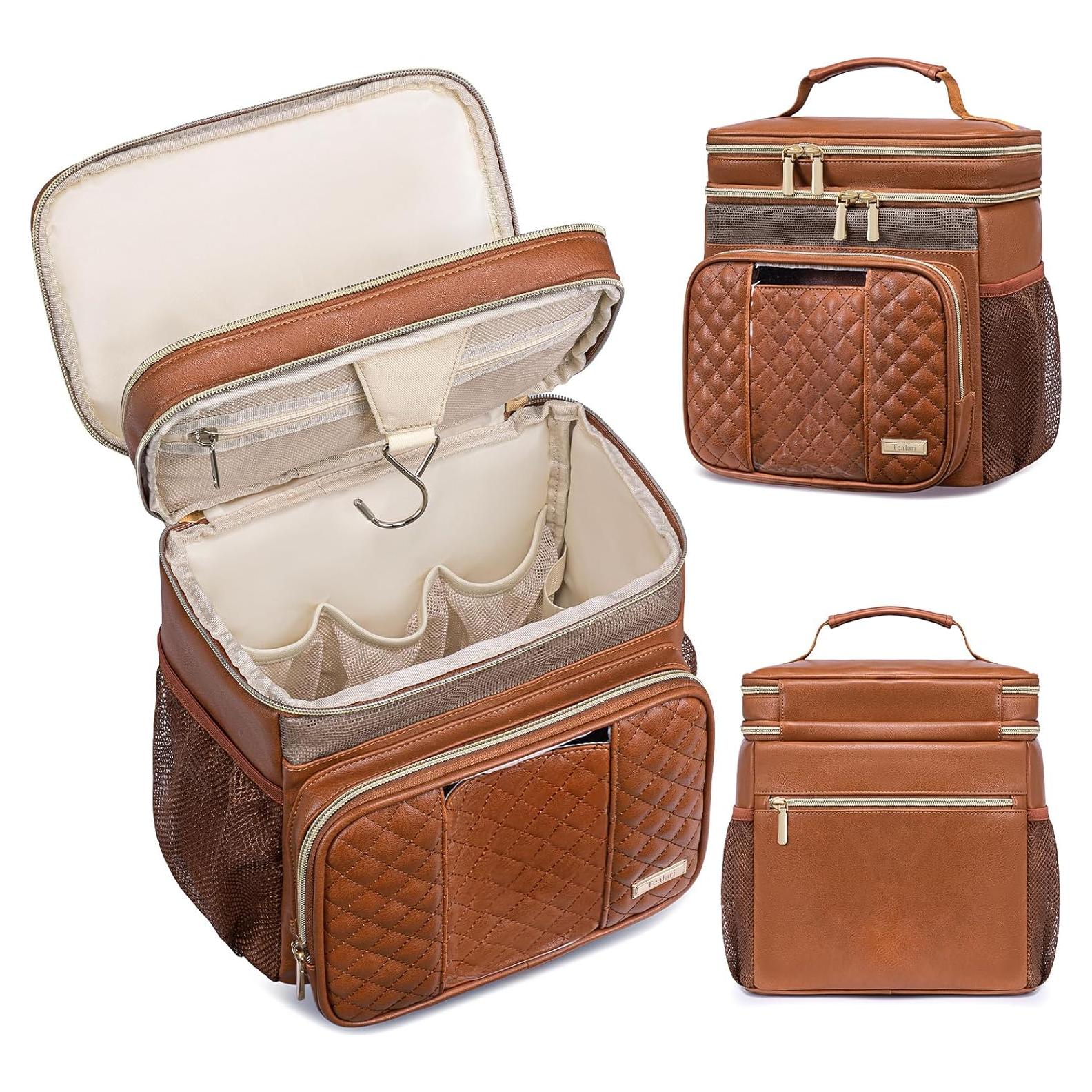 Bolsa de Aseo de Cuero Marrón Unisex 26.7x19.6x28.4 cm