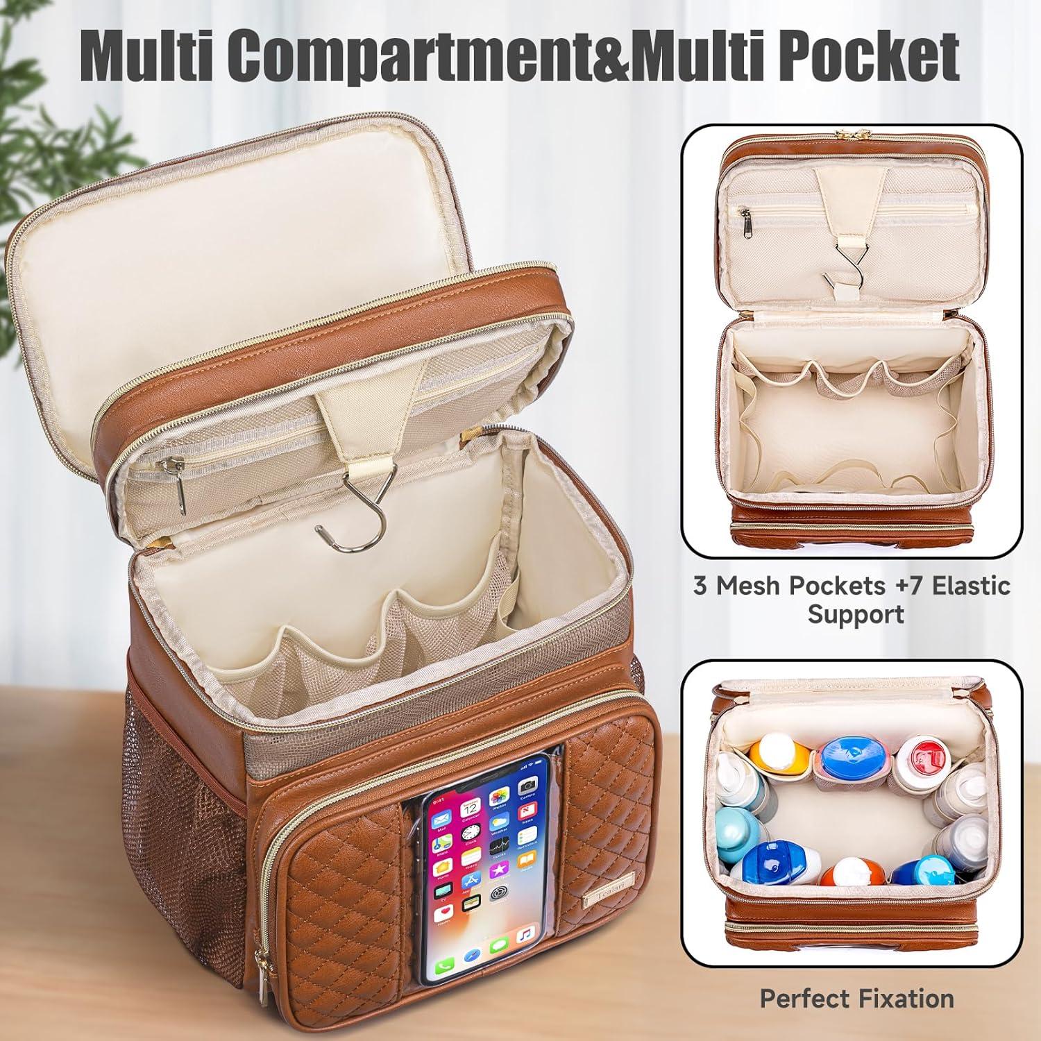 Bolsa de Aseo de Cuero Marrón Unisex 26.7x19.6x28.4 cm