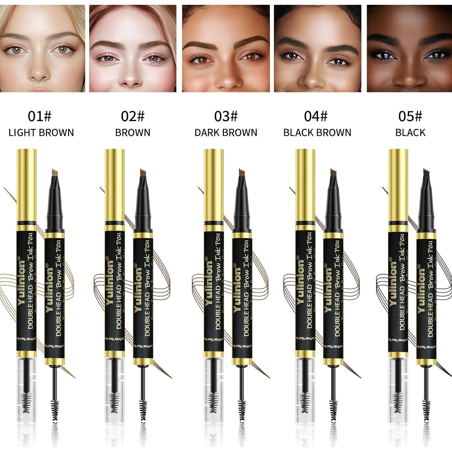 Lápiz y Gel de Cejas 2 en 1 Yulinlon Marrón Oscuro