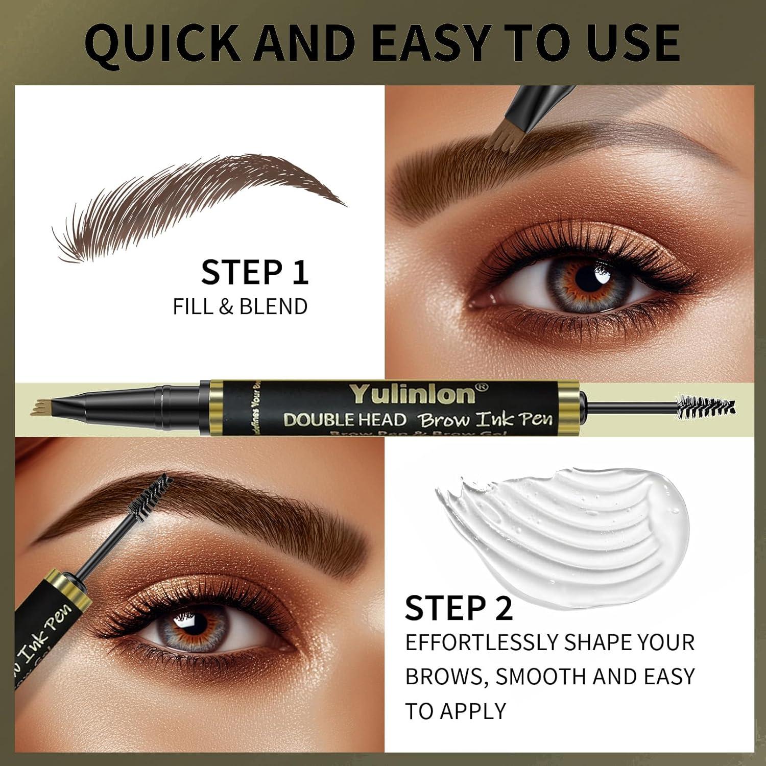 Lápiz y Gel de Cejas 2 en 1 Yulinlon Marrón Oscuro