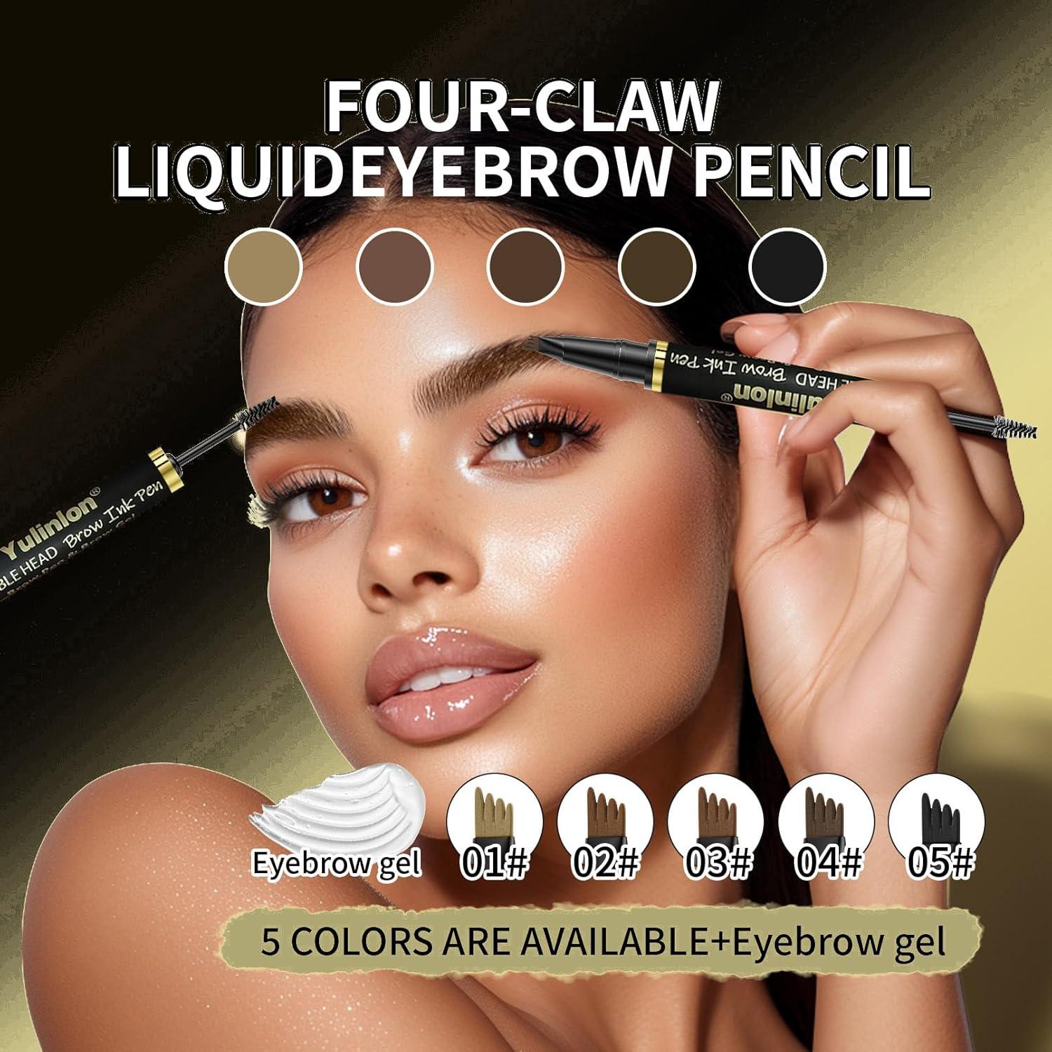 Lápiz y Gel de Cejas 2 en 1 Yulinlon Marrón Oscuro