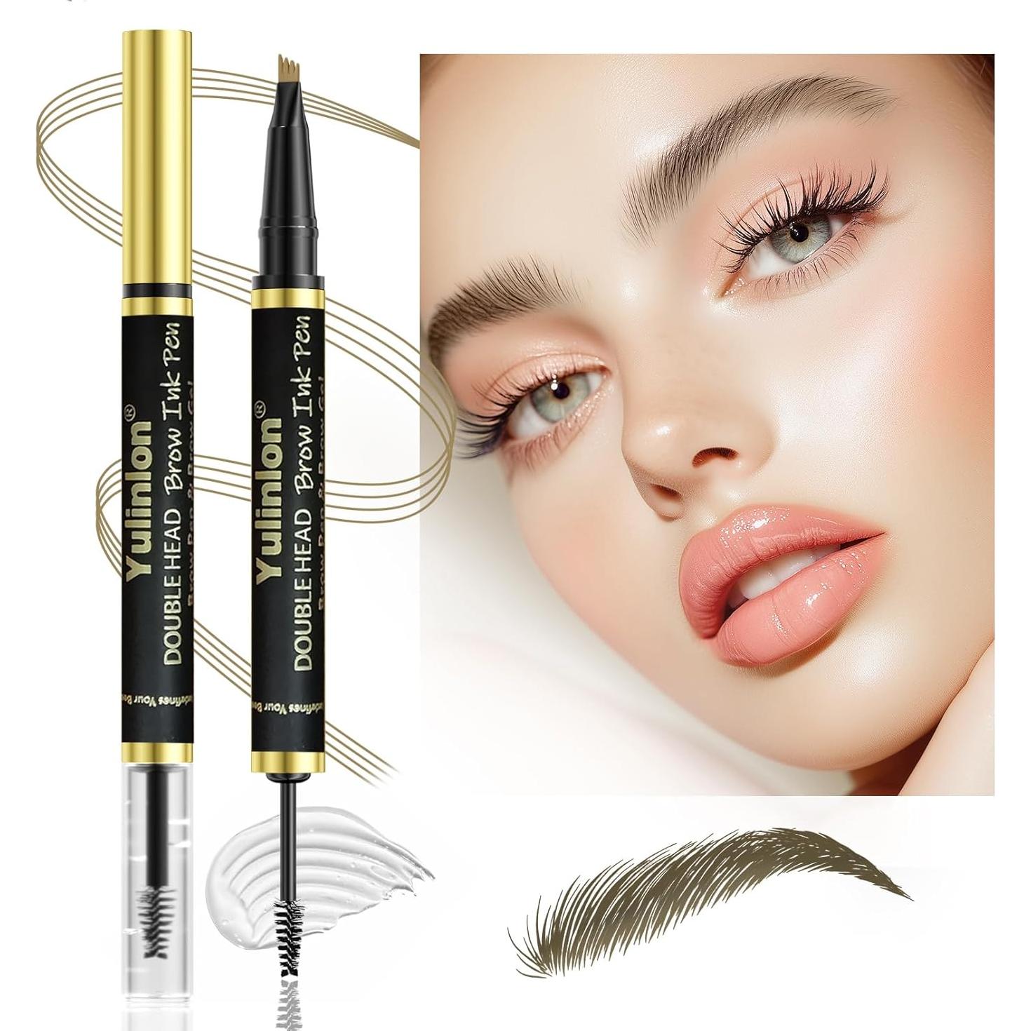 Lápiz y Gel de Cejas 2 en 1 Yulinlon Marrón Oscuro