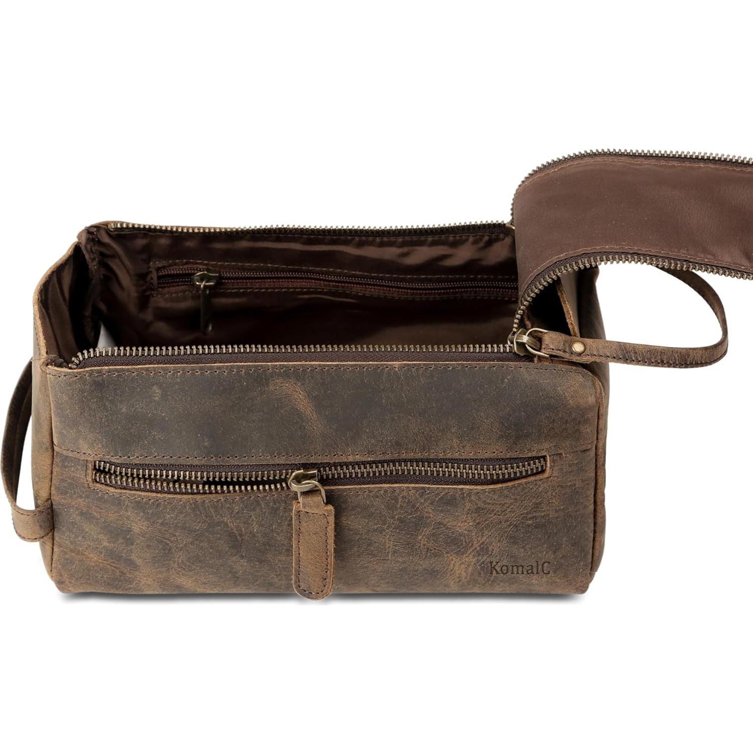 Bolsa de Aseo Unisex KomalC de Cuero de Búfalo Premium