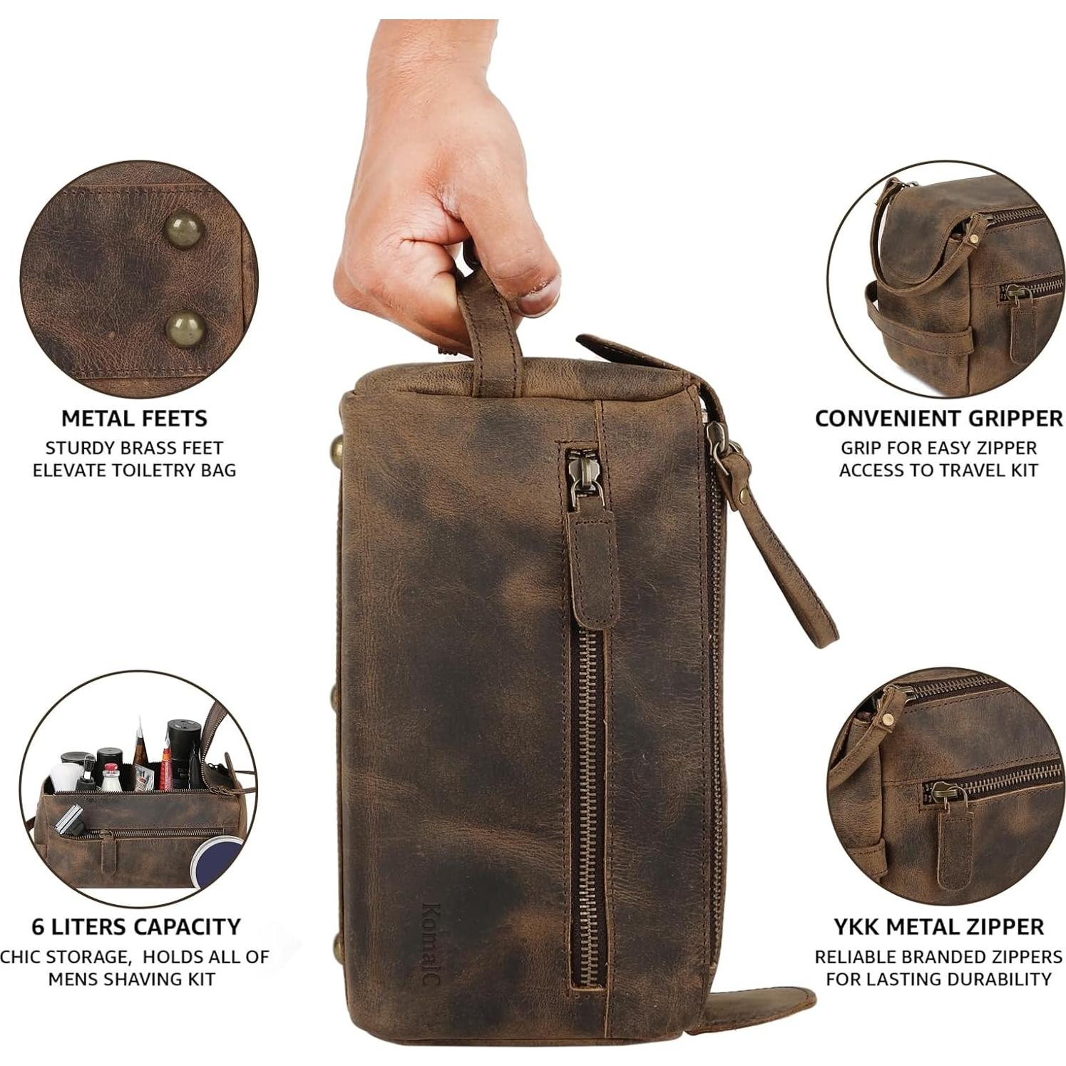 Bolsa de Aseo Unisex KomalC de Cuero de Búfalo Premium