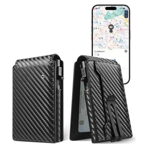 Billetera inteligente Auskang con rastreador Find My, cuero RFID