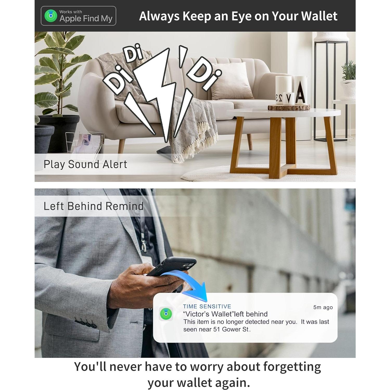 Billetera inteligente Auskang con rastreador Find My, cuero RFID