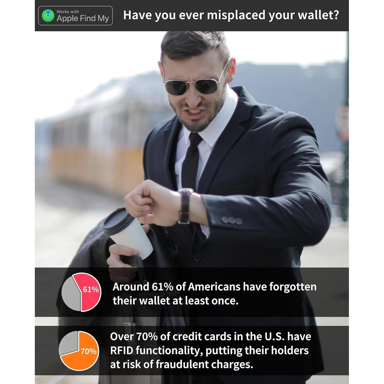 Billetera inteligente Auskang con rastreador Find My, cuero RFID