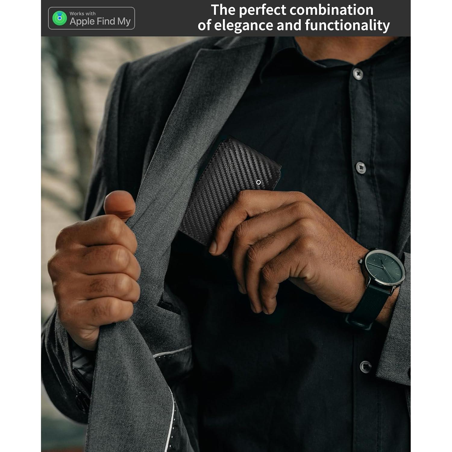 Billetera inteligente Auskang con rastreador Find My, cuero RFID