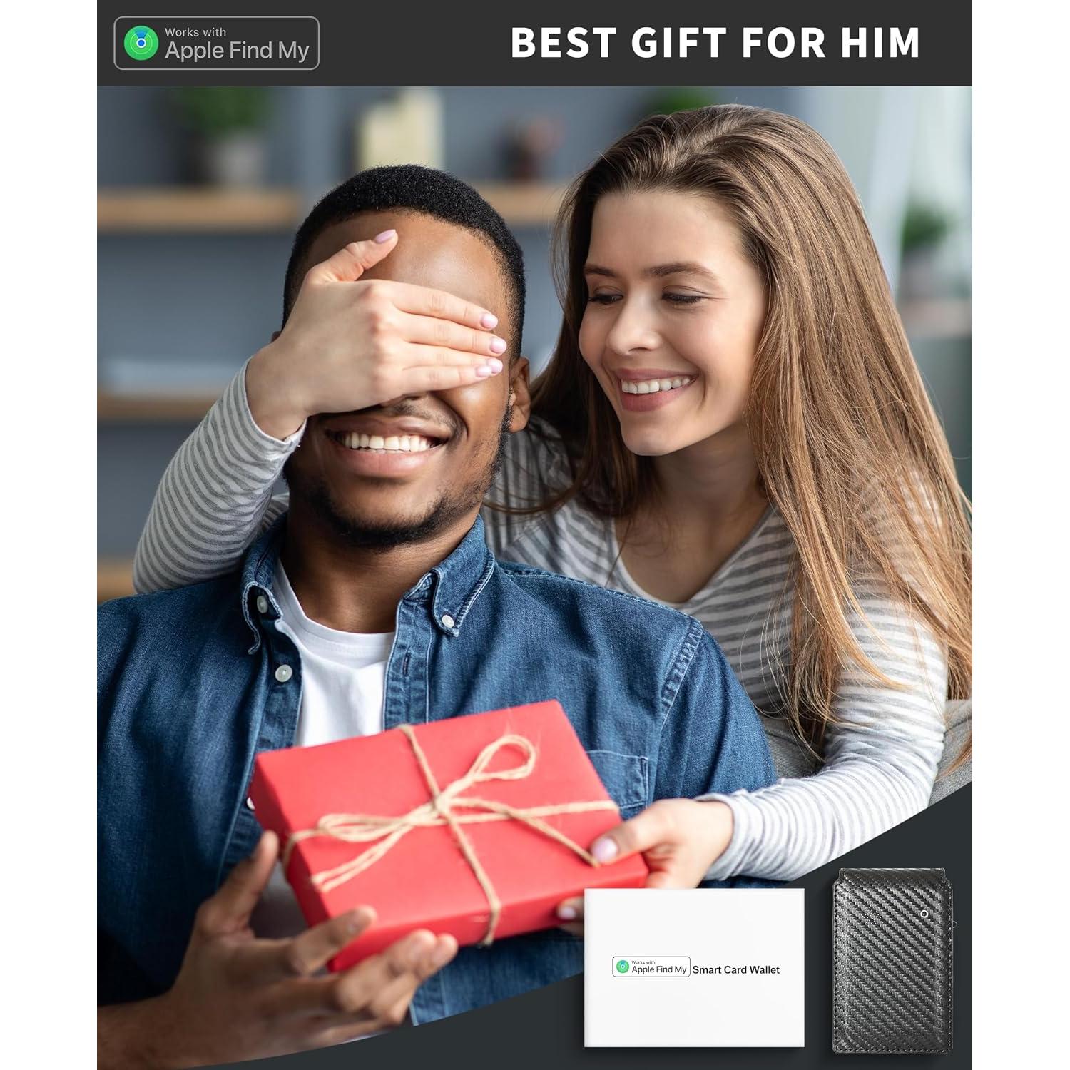 Billetera inteligente Auskang con rastreador Find My, cuero RFID