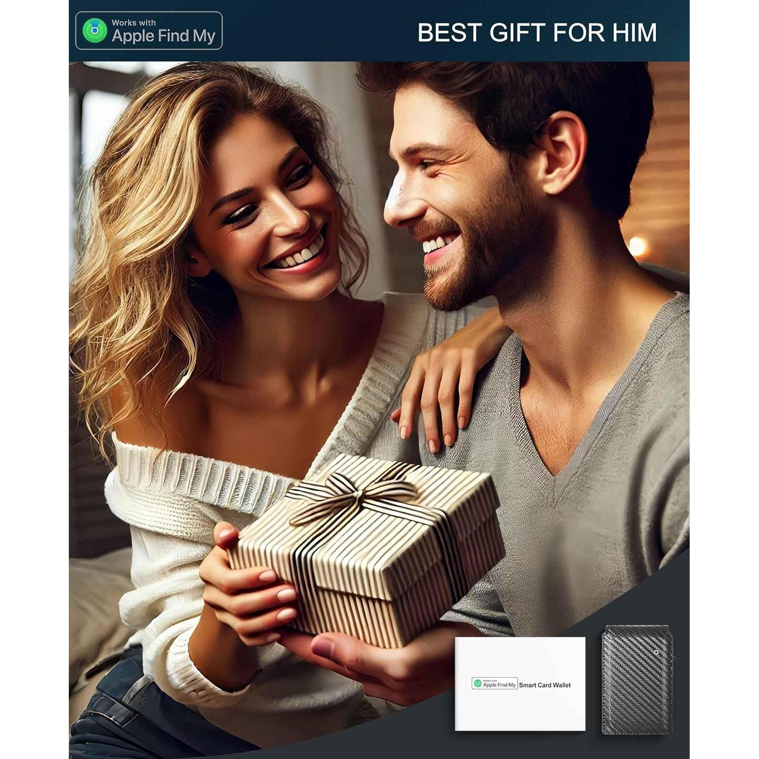 Billetera inteligente Auskang con rastreador Find My, cuero RFID