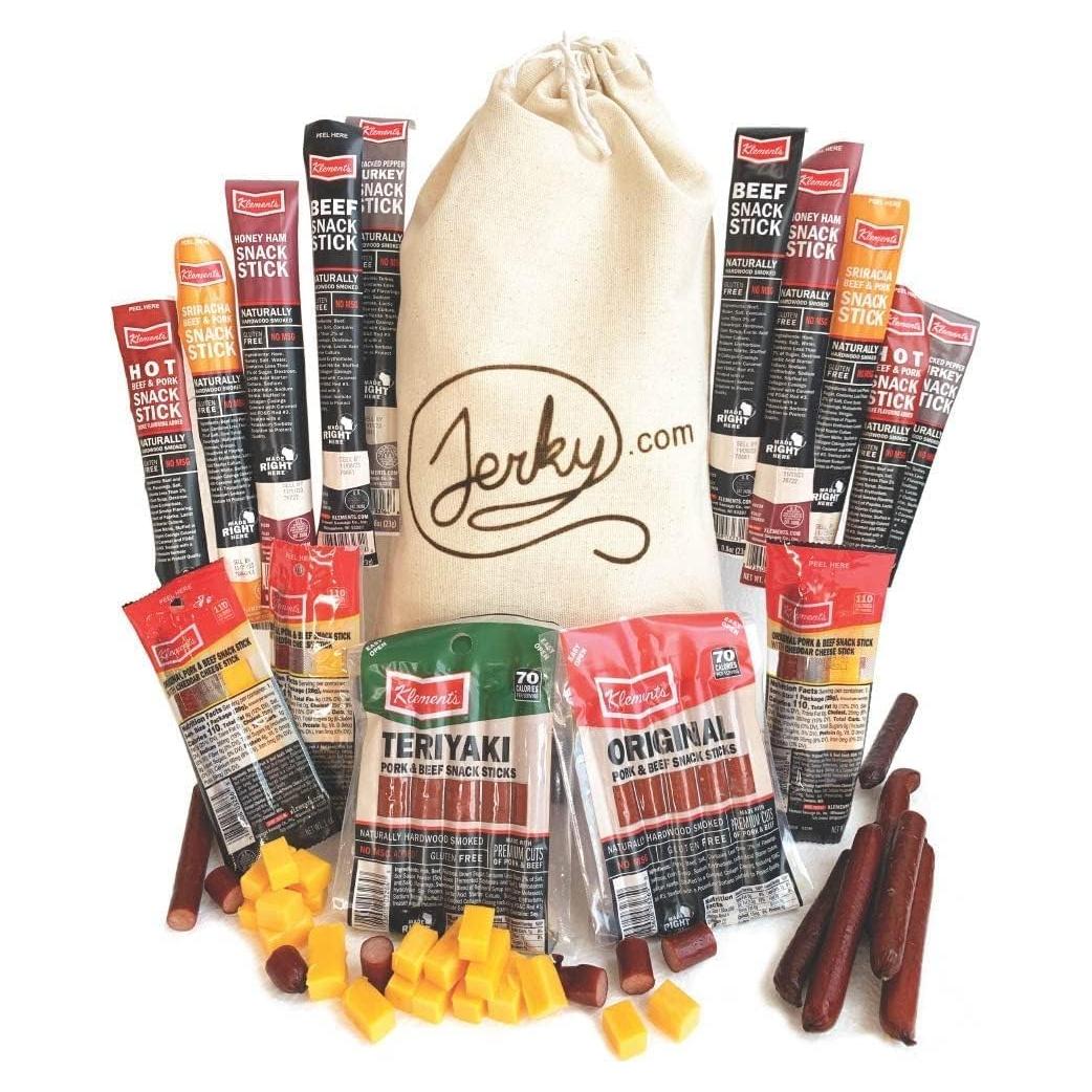 Canasta de Regalo Jerky.com para Hombres - 26 Piezas de Snacks Altos en Proteínas