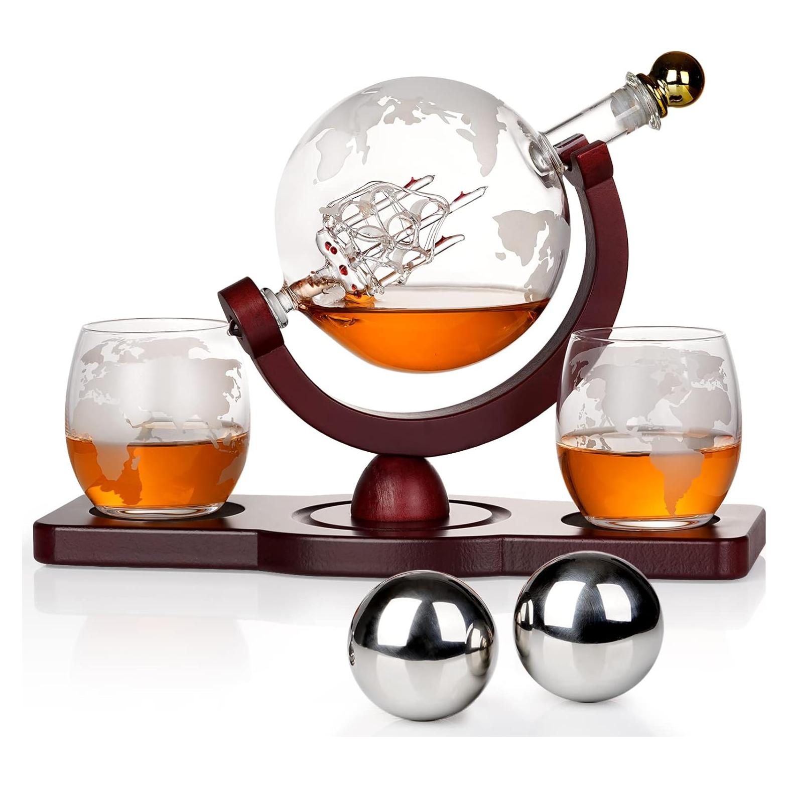 Juego de Decantador de Whisky PONPUR con 2 Vasos y 2 Bolas