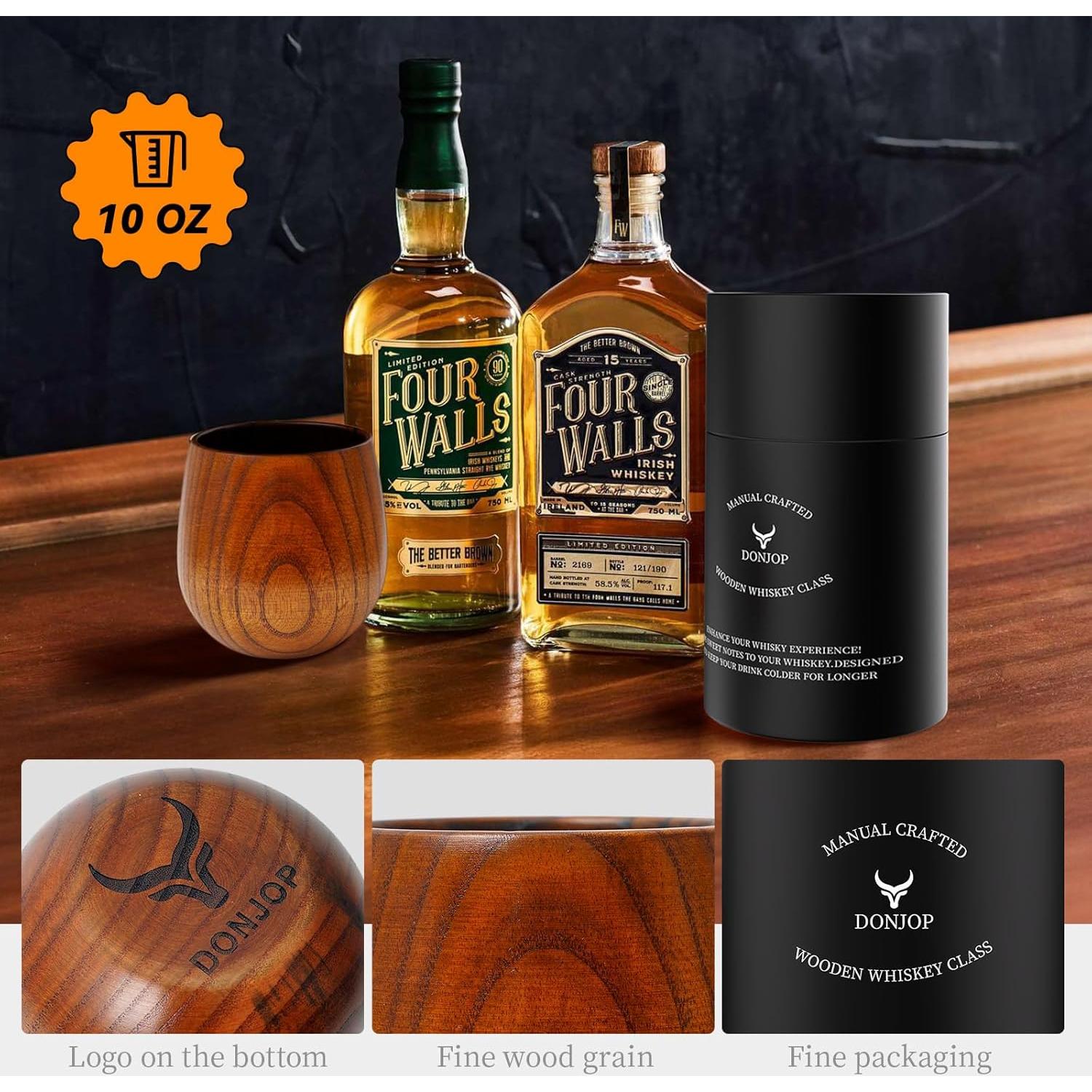 Vasos de Whisky de Madera Carbonizada DONJOP 295ml 2 Pack