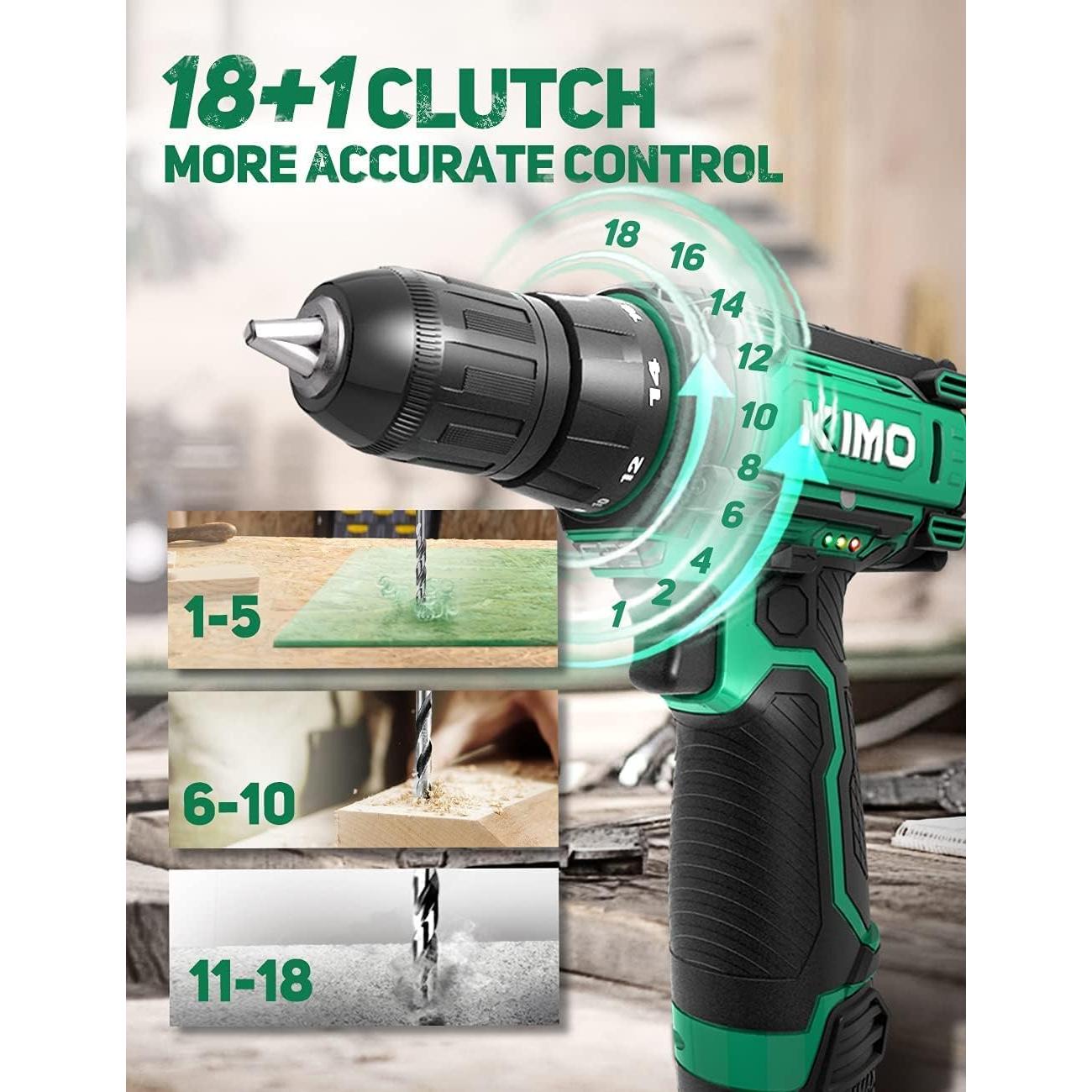 Taladro Inalámbrico KIMO 12V con 48 Piezas y Batería Li-Ion