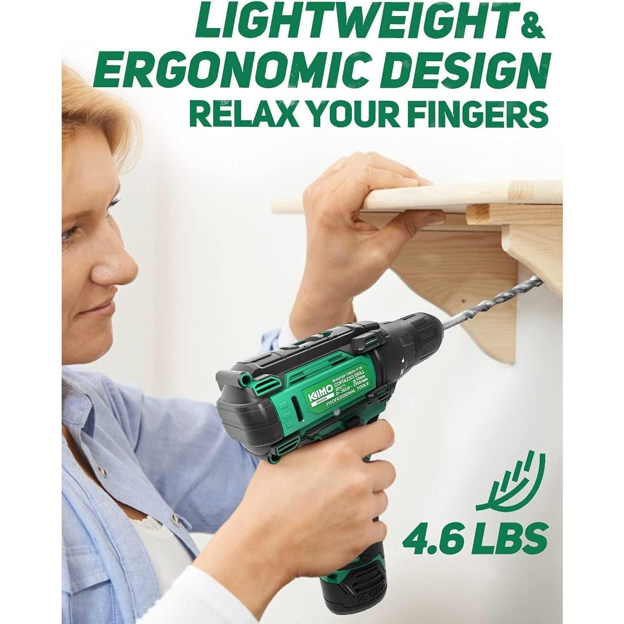 Taladro Inalámbrico KIMO 12V con 48 Piezas y Batería Li-Ion