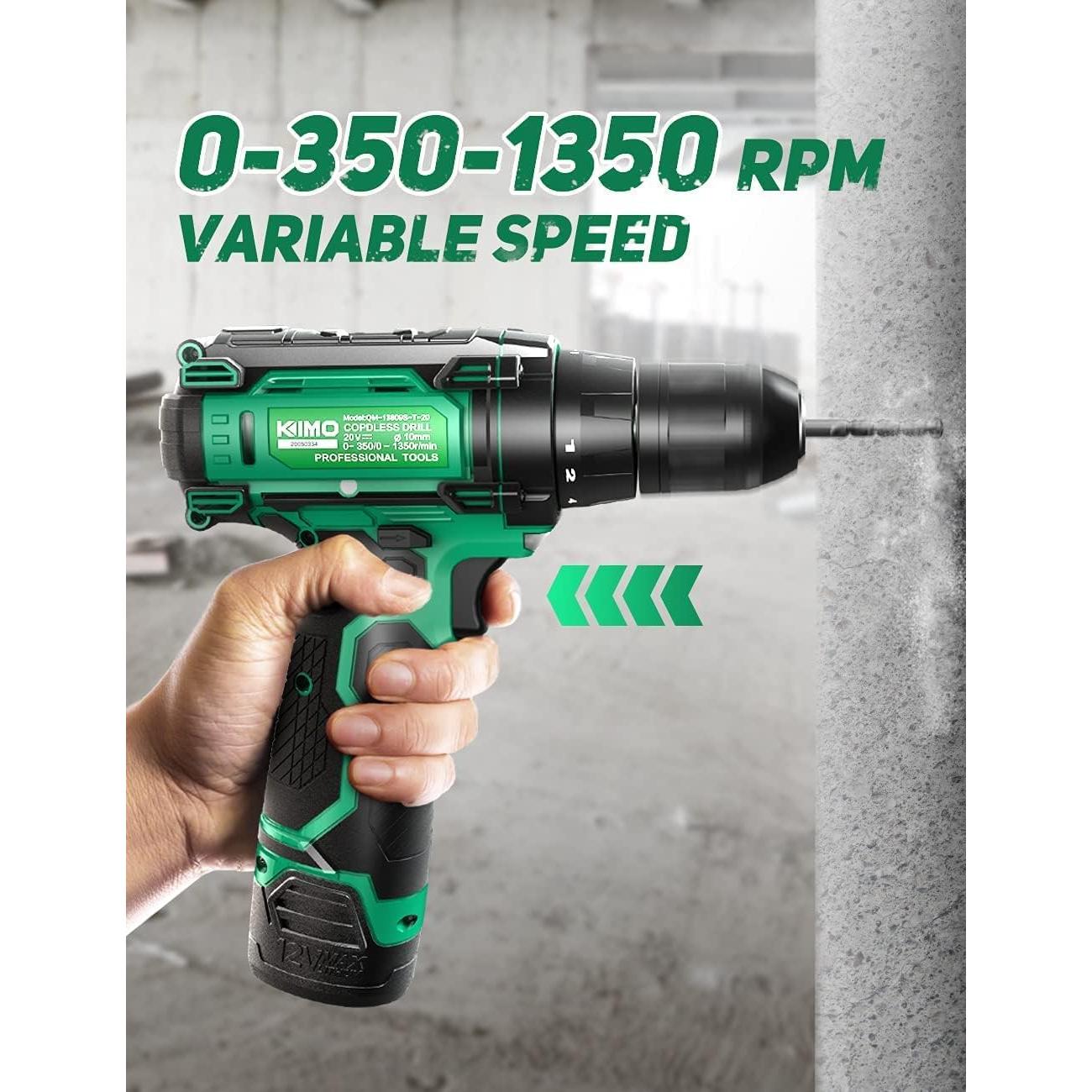 Taladro Inalámbrico KIMO 12V con 48 Piezas y Batería Li-Ion