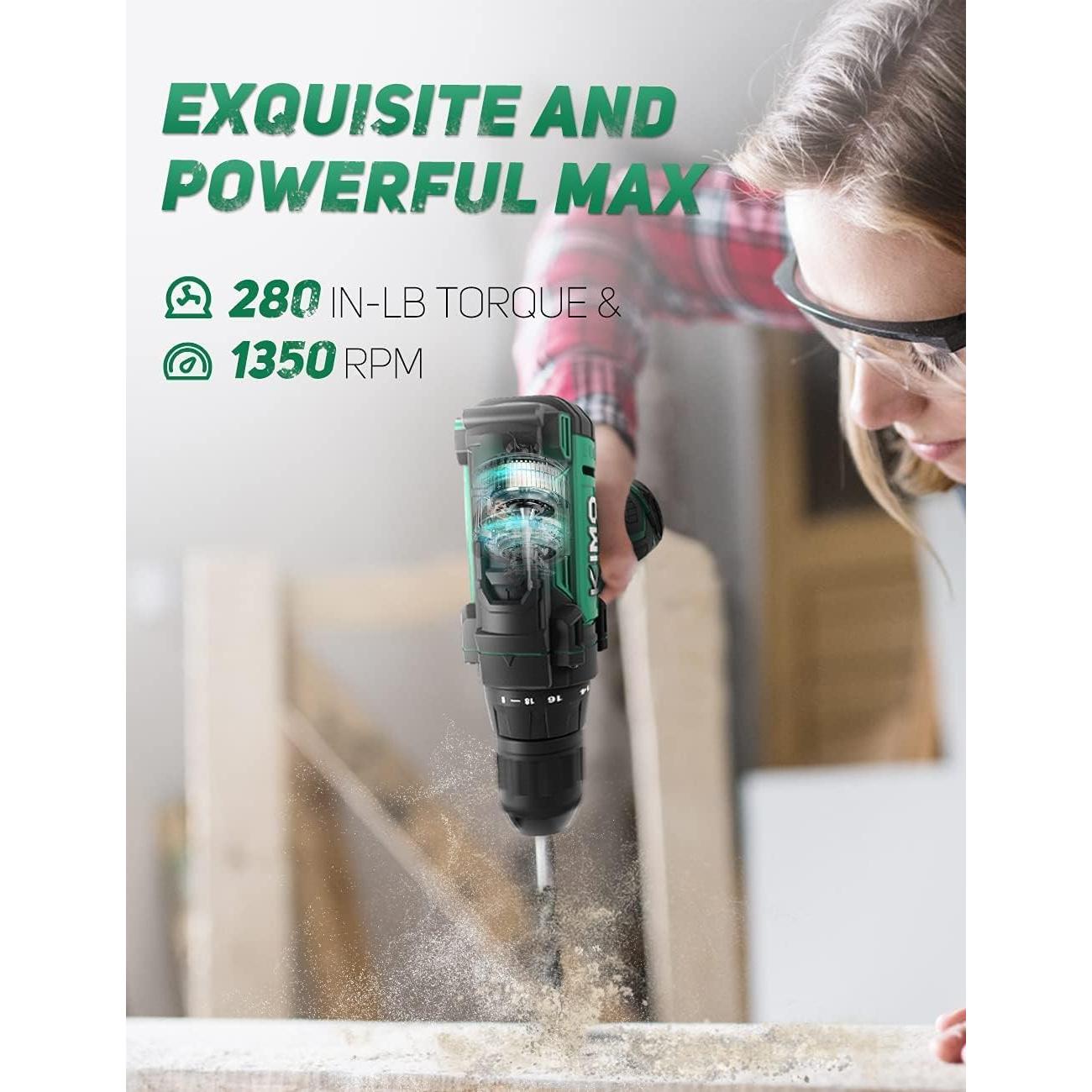 Taladro Inalámbrico KIMO 12V con 48 Piezas y Batería Li-Ion