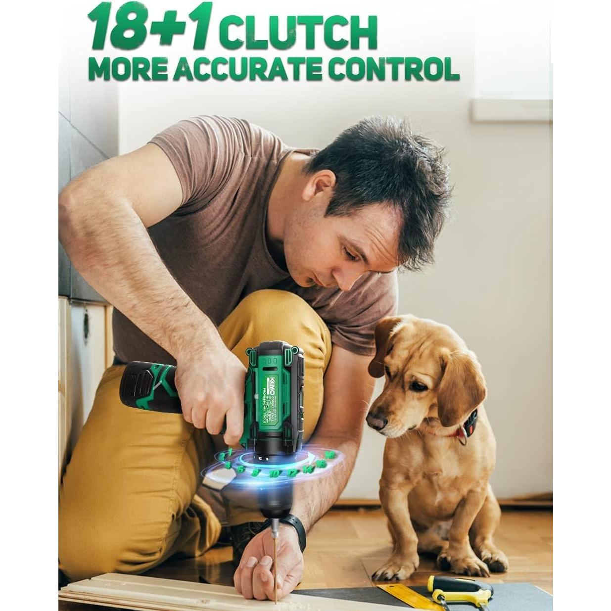 Taladro Inalámbrico KIMO 12V con 48 Piezas y Batería Li-Ion