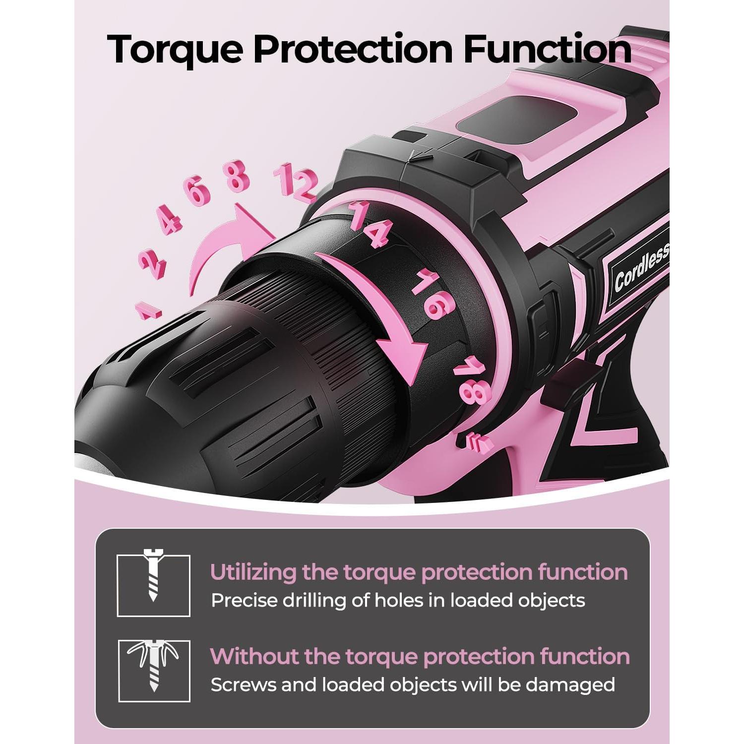 Taladro Inalámbrico VIWKO Rosa 12V con 42 Accesorios