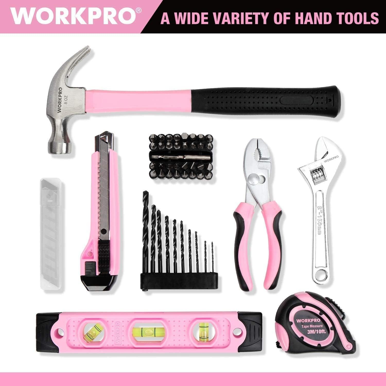 Taladro Inalámbrico WORKPRO 12V Rosa con Kit de Herramientas 75 Pzas