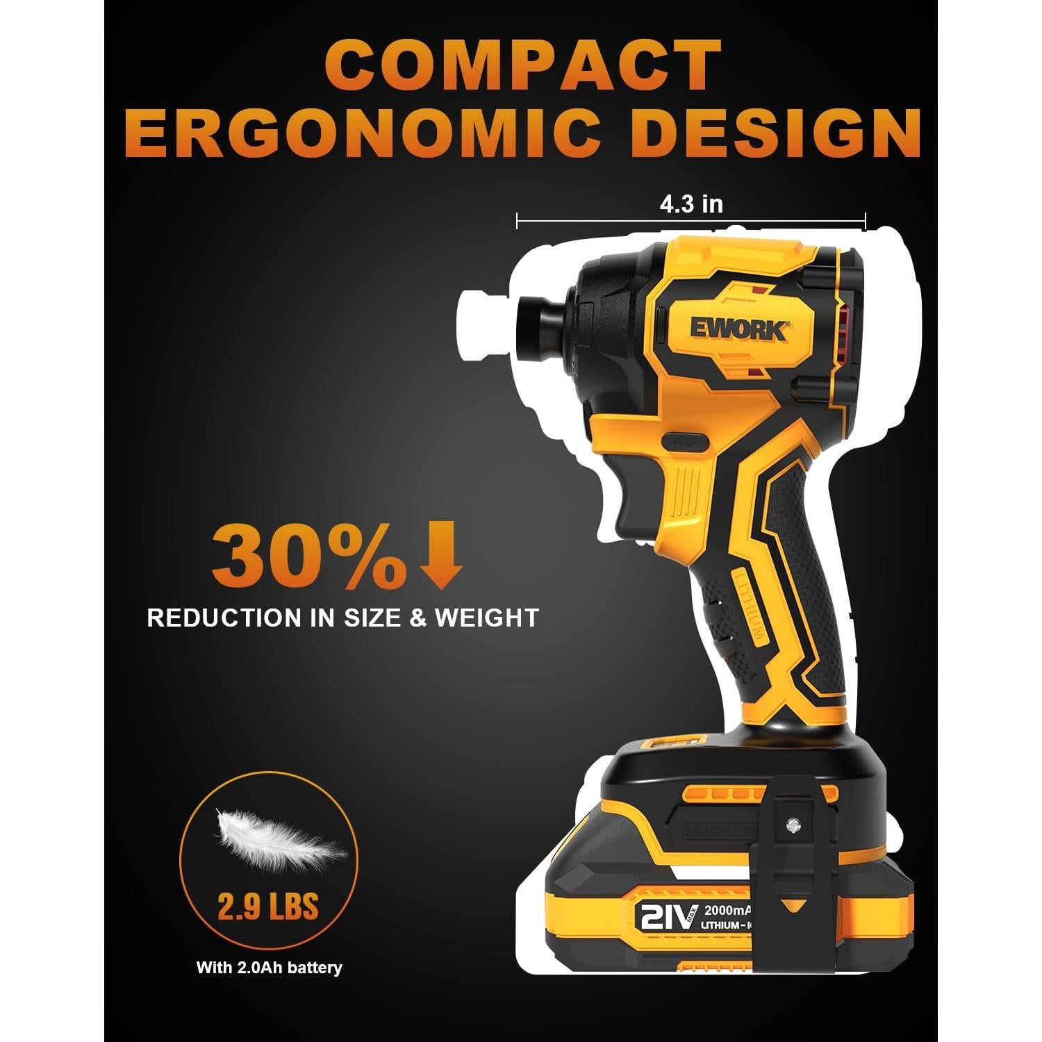 Destornillador de Impacto Inalámbrico EWORK 21V 2300 Pulgadas-libras