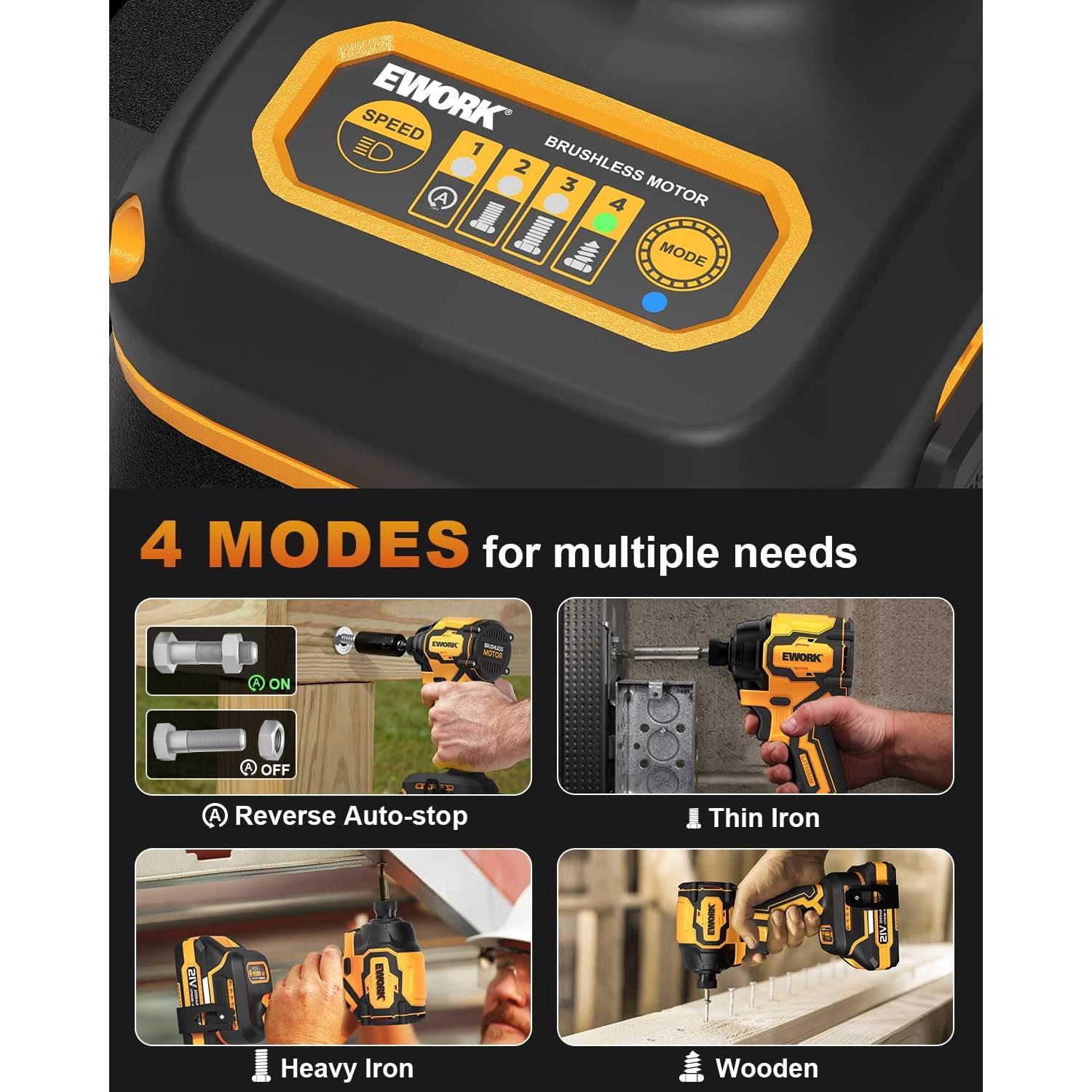 Destornillador de Impacto Inalámbrico EWORK 21V 2300 Pulgadas-libras