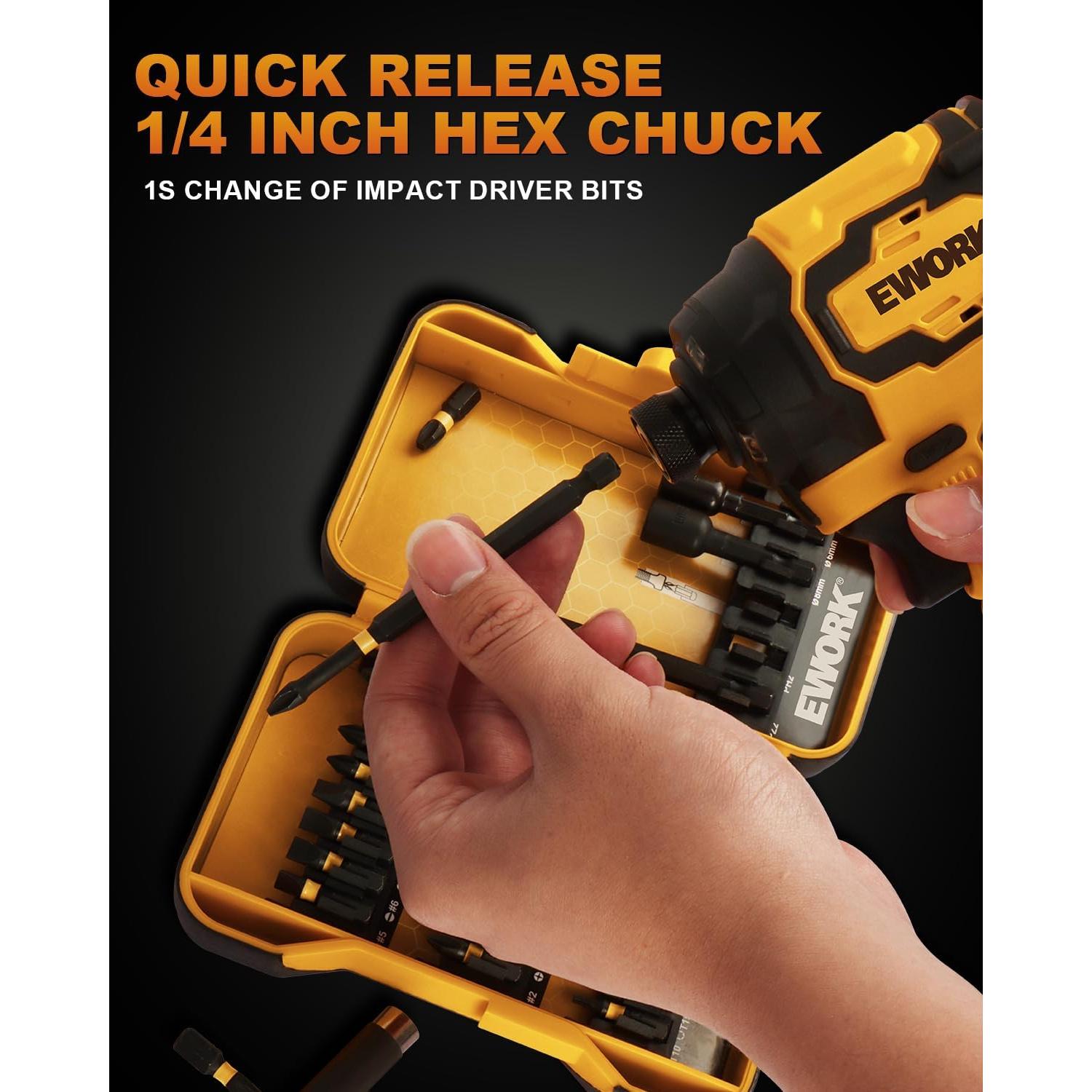 Destornillador de Impacto Inalámbrico EWORK 21V 2300 Pulgadas-libras