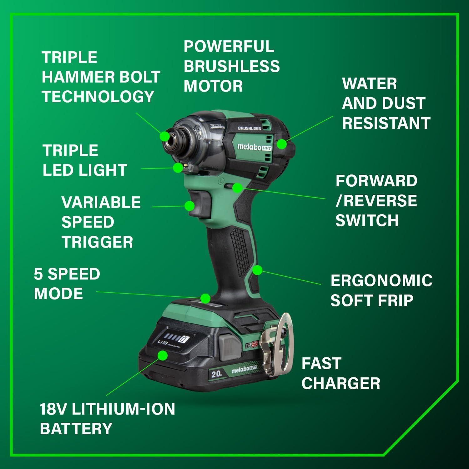 Destornillador de Impacto Inalámbrico Metabo HPT 18V WH18DC