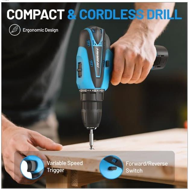Taladro Inalámbrico PHIRAH 12V con Batería y Cargador Azul