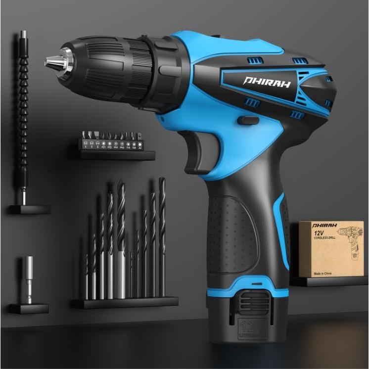 Taladro Inalámbrico PHIRAH 12V con Batería y Cargador Azul