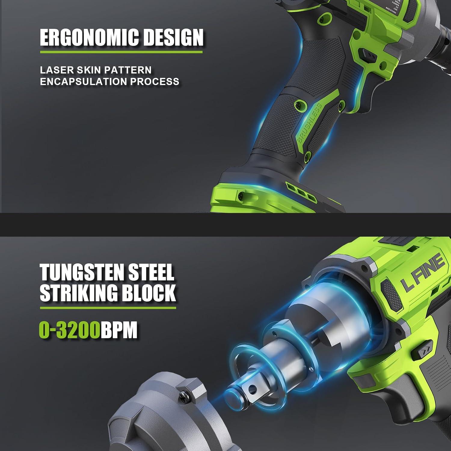 Llave de impacto inalámbrica L FINE 1/2" 600N.m Kit completo