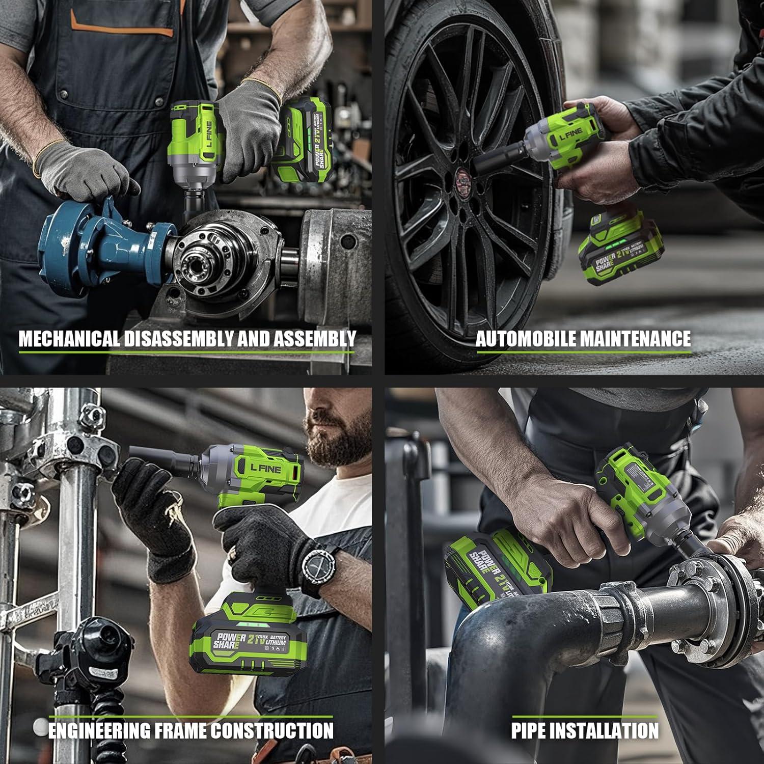 Llave de impacto inalámbrica L FINE 1/2" 600N.m Kit completo